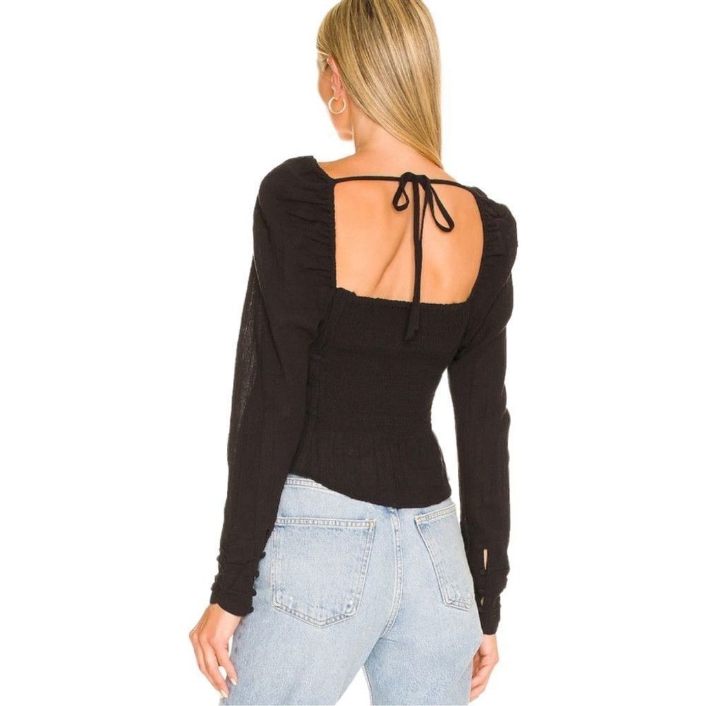 Free People New Free People Chloe Black Smocked Sweetheart Top XS Size XS / US 0-2 / IT 36-38 - 2 Thumbnail
