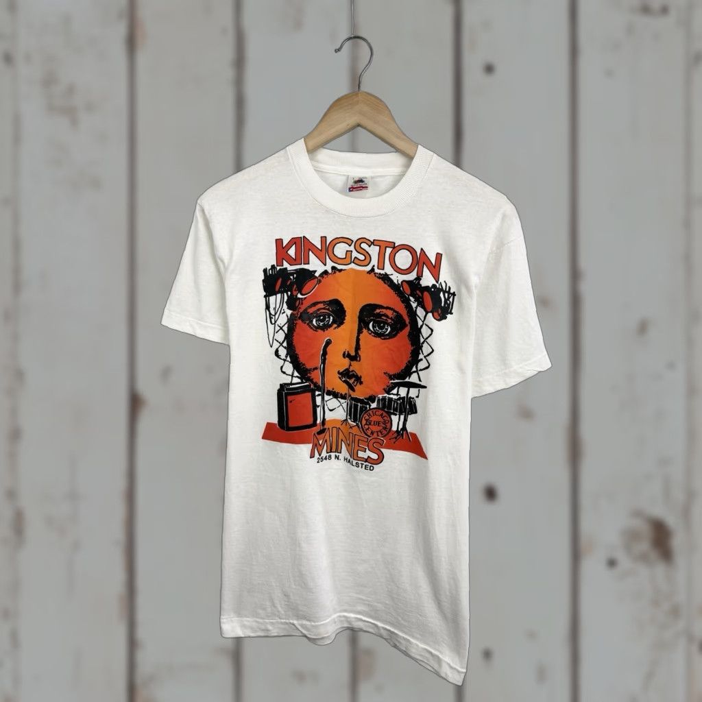 Fruit Of The Loom VINTAGE Kingston Mines Chicago Blues Center T-Shirt Mens L White 80s Fruit of the Loom Shirt Size US L / EU 52-54 / 3 - 1 Thumbnail