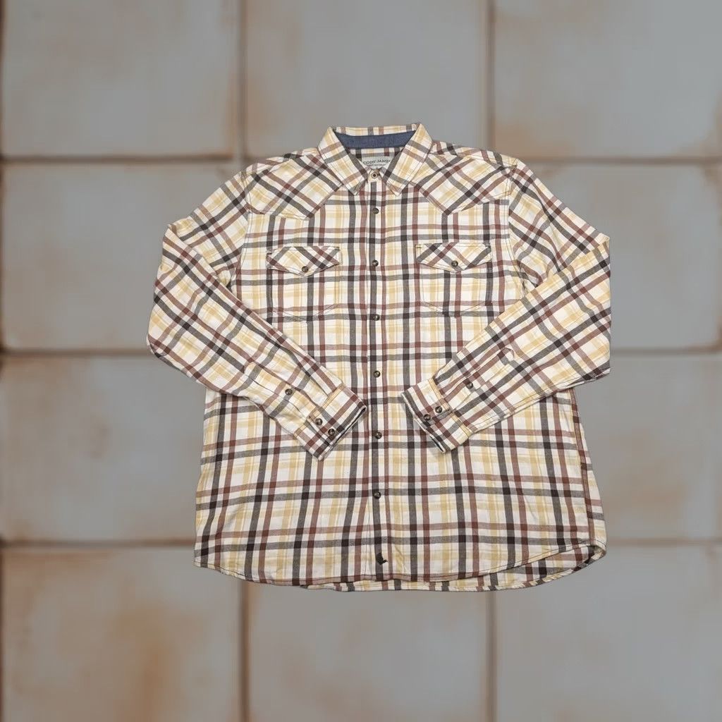 Cody James Cody James Shirt Mens XL Beige Plaid Flannel Long Sleeve Snap Front Western Size US XL / EU 56 / 4 - 1 Thumbnail