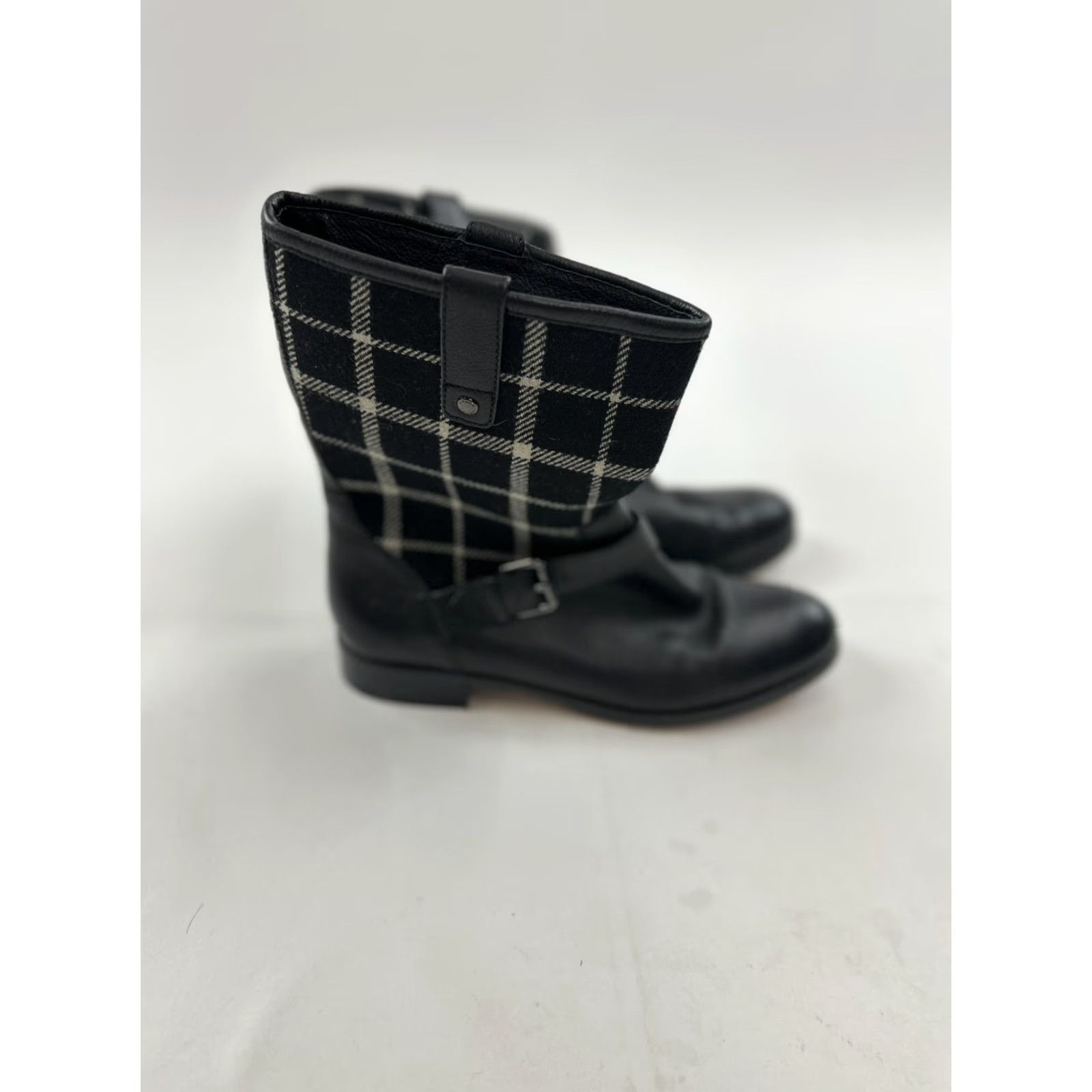Coach Coach Mackie Boots Women’s Mid-Calf Black 7.5 US Leather Wool Plaid Winter Womens Size US 7.5 / IT 37.5 - 3 Thumbnail