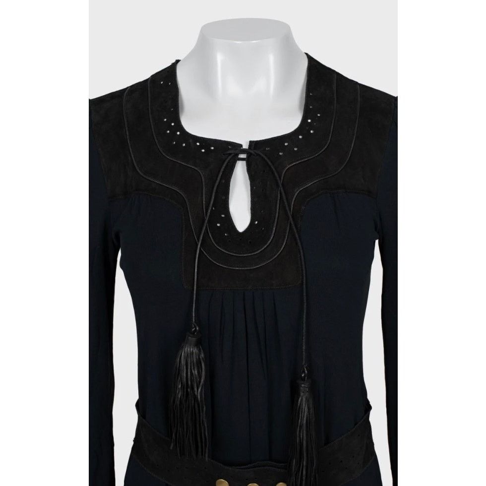 Gucci Gucci Blue Fitted Dress with Faux Leather Belt M Size M / US 6-8 / IT 42-44 - 4 Thumbnail