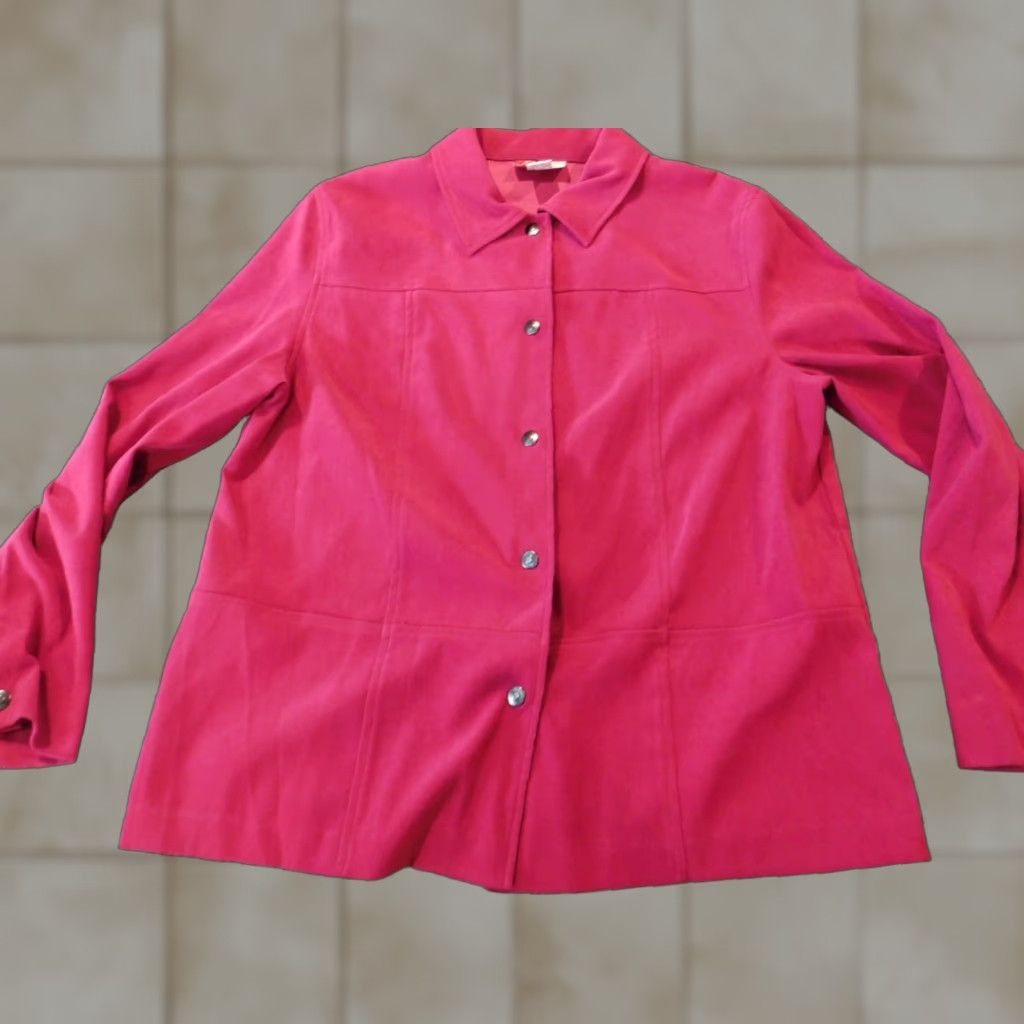 JM Collection JM Collection Pink Womens Jacket 14 Casual Button Long Sleeve Collared Stretch Solid Mid-Length Fall Spring Women Size XL / US 12-14 / IT 48-50 - 1 Thumbnail