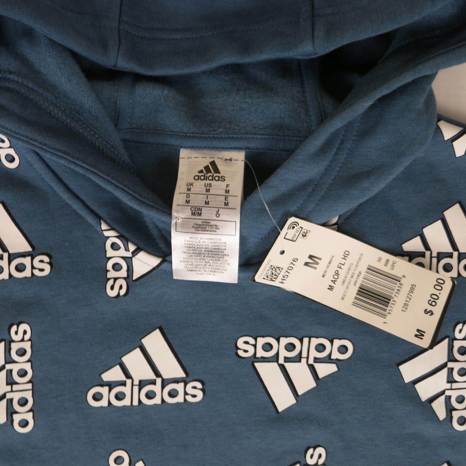 Adidas Men's Medium adidas Blue All-Over Logo Print Hoodie NWT Size US M / EU 48-50 / 2 - 3 Thumbnail