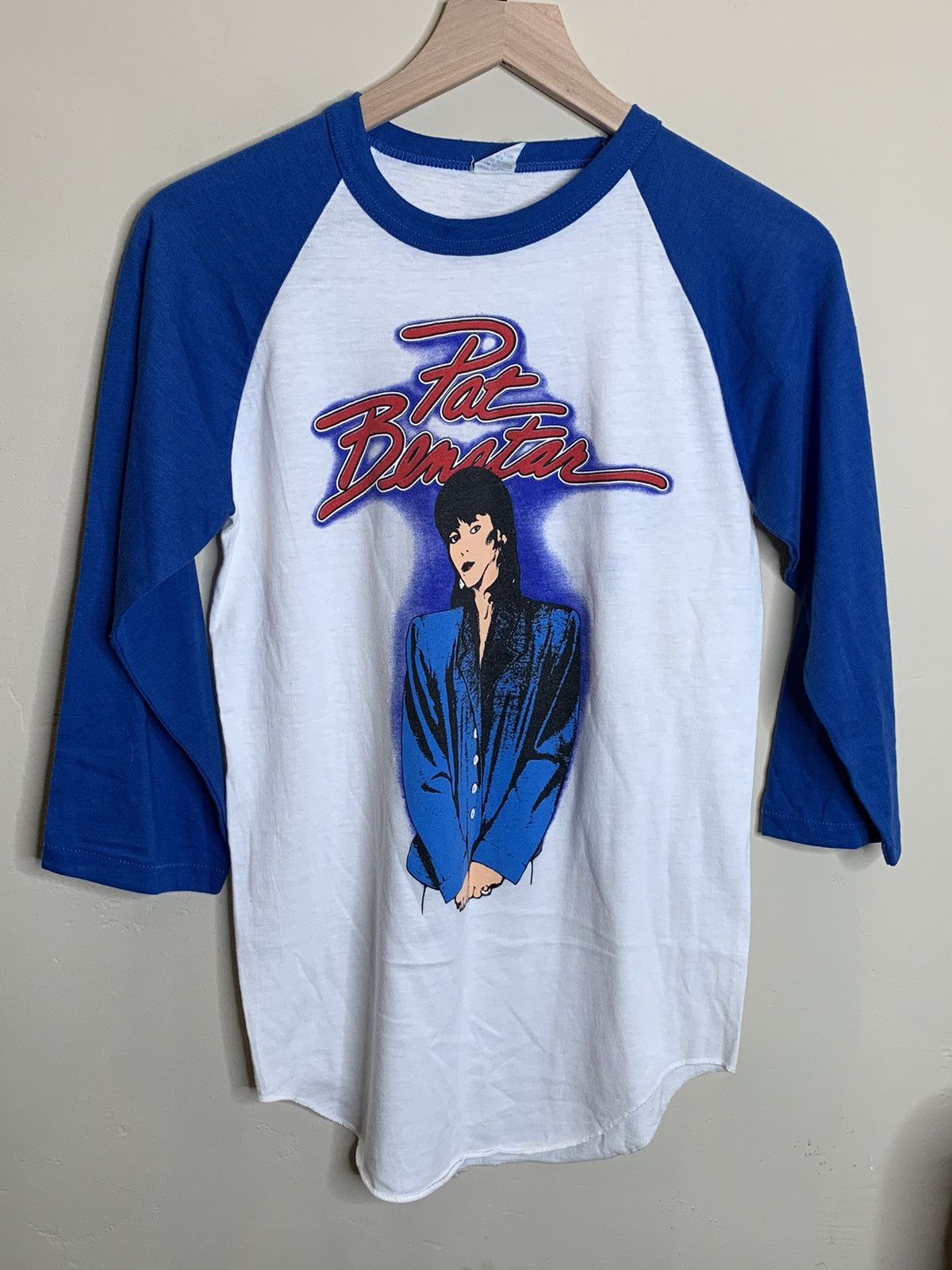 image of Band Tees x Made In USA Vintage 1982 Pat Benatar Get Nervous Tour Raglan Shirt in Black/White/Blue 