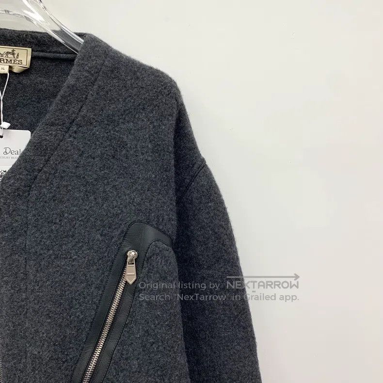 Hermes Hermes Black Leather Trim Sheep Wool V-Neck Zip-Up Long Sl Size US XL / EU 56 / 4 - 3 Thumbnail