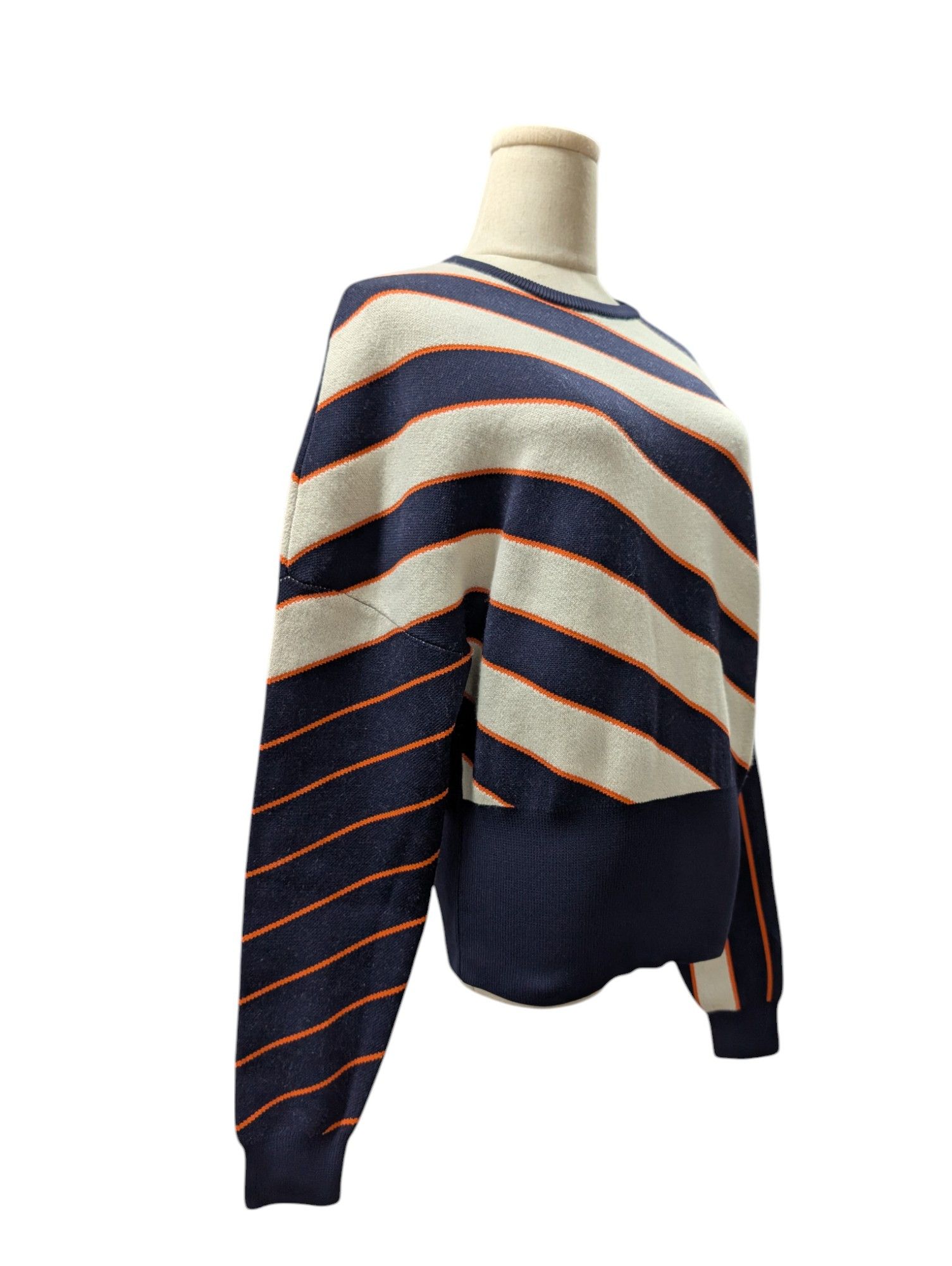 Jil Sander Navy Striped Round Neck Sweater Size XS / US 0-2 / IT 36-38 - 3 Thumbnail