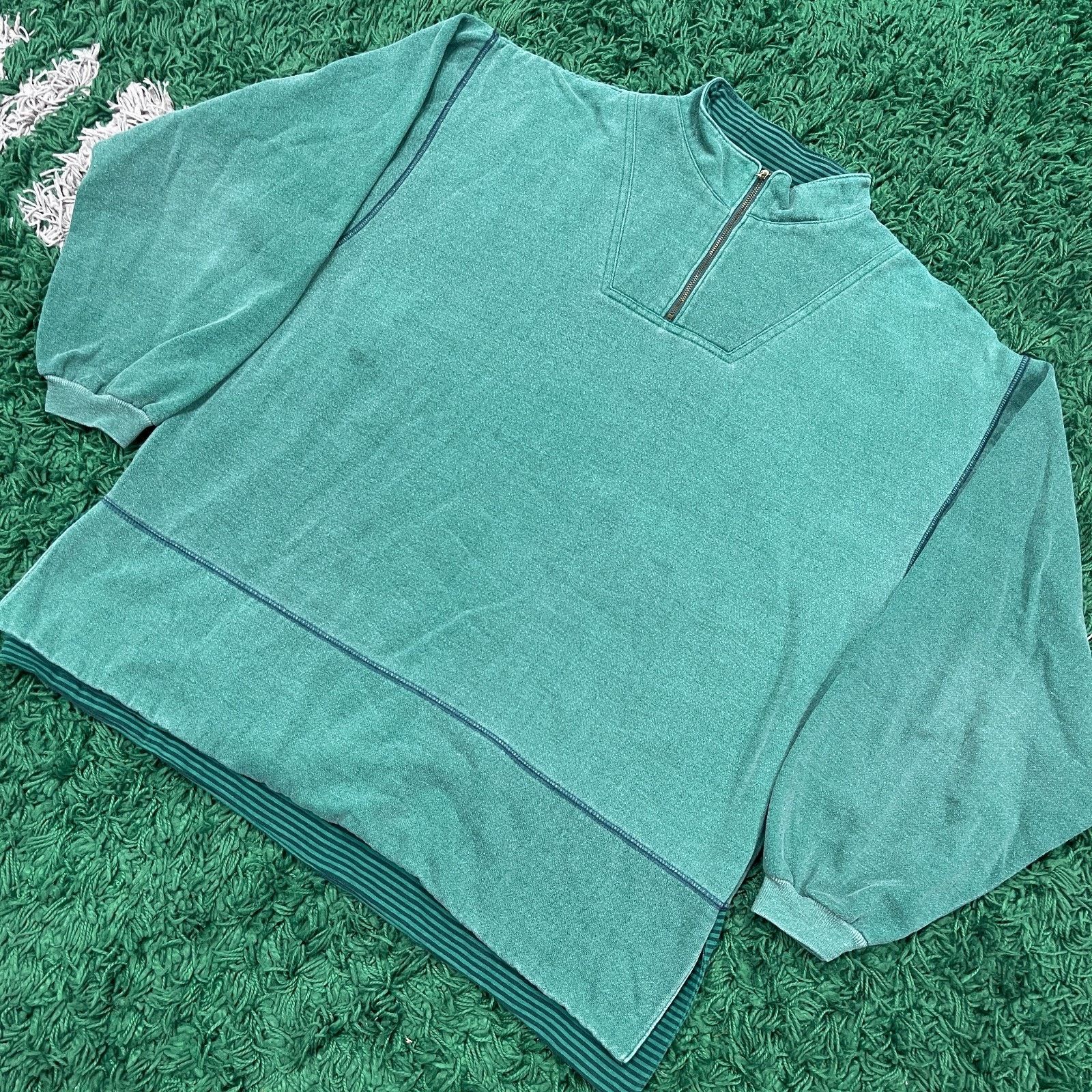 Anchor Blue Vintage 90s Anchor Blue Green 1/4 Zip Pullover Sweater Large Size US L / EU 52-54 / 3 - 2 Thumbnail