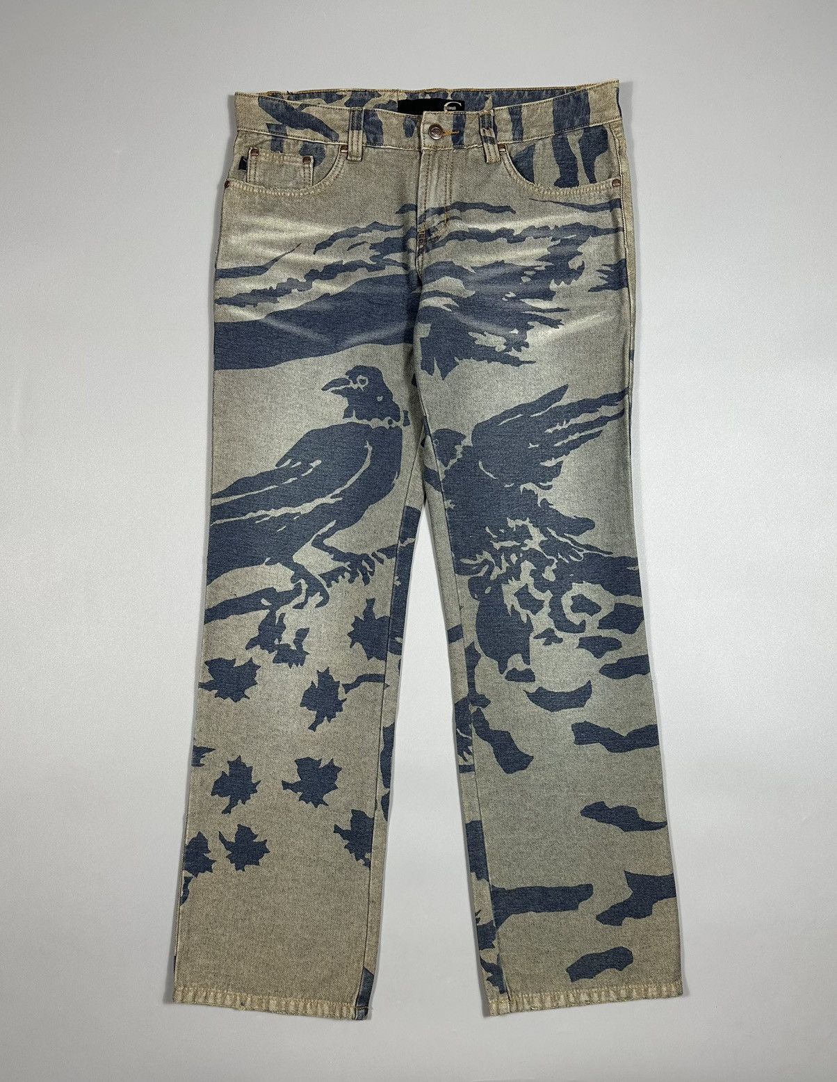 Just Cavalli 00s Just Cavalli Birds Raven Denim Straight Jeans Size US 33 - 1 Thumbnail