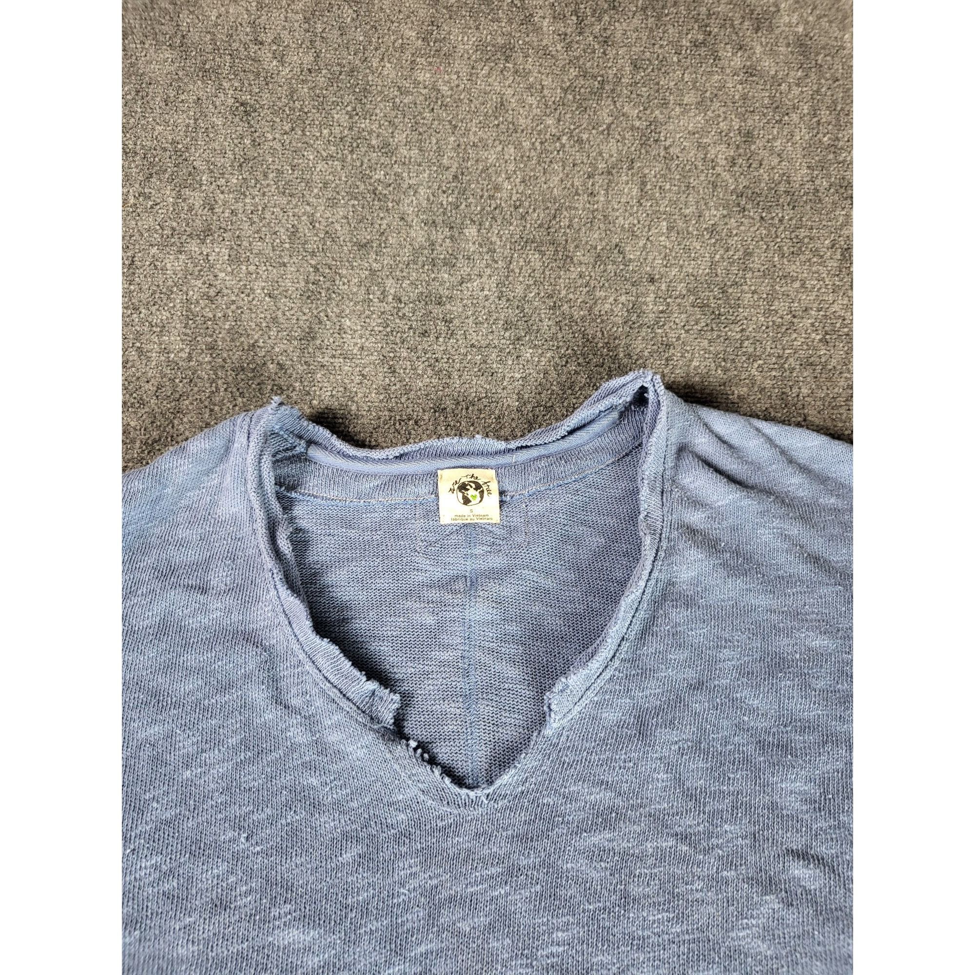 Free People We The Free Distressed Tight Knit Sweater Women Sz S Blue V Size S / US 4 / IT 40 - 2 Thumbnail