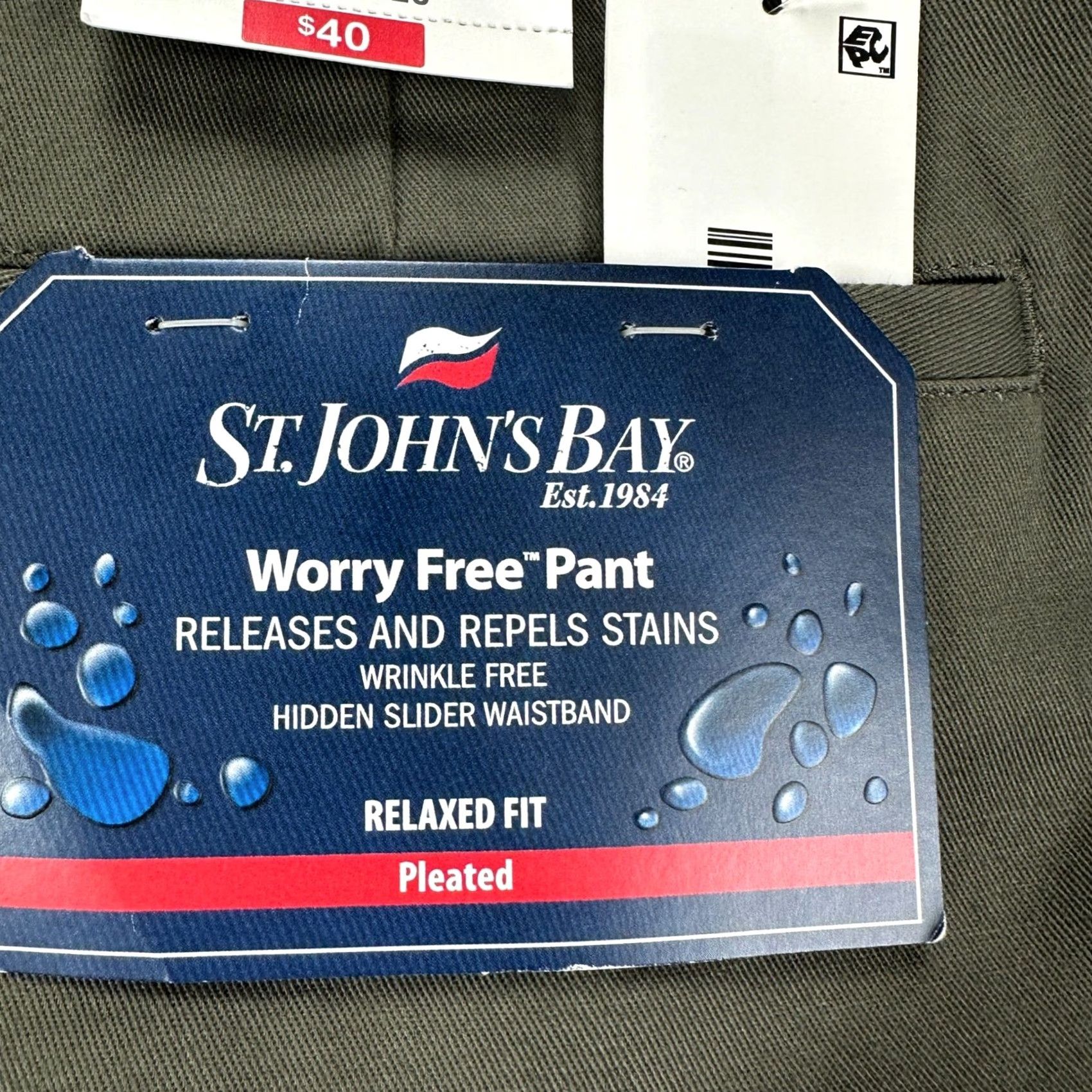 Vintage St. John's Bay Pants Khaki Men 44X29 Big Tall Olive Green Pleated Relaxed Fit NEW Size US 44 / EU 60 - 7 Thumbnail