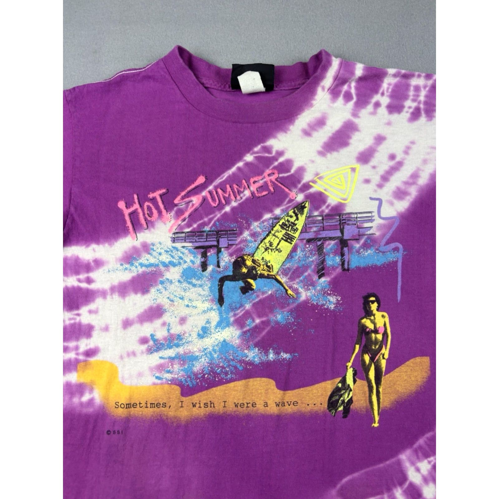 Vintage VINTAGE Surfing T Shirt 90s Size Medium Pink Tye Dye I Wish I Were A Wave Shirt Mens Womens Size US S / EU 44-46 / 1 - 2 Thumbnail