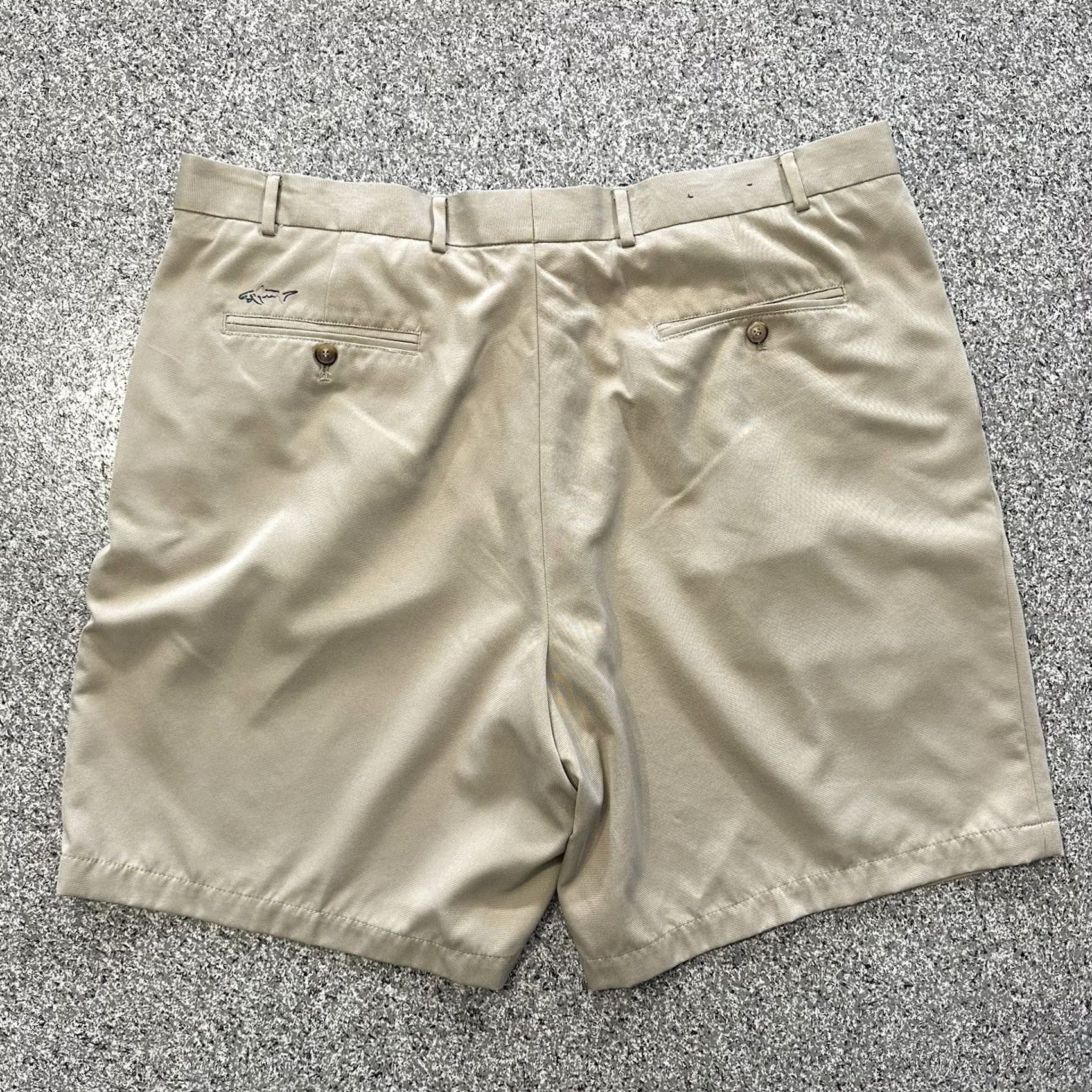 Vintage Greg Norman Mens 42 Beige Tan Pleated 9.5” Inseam Shorts Plaid Chino Casual Sports Pockets Bar 9 Inseam (No N/A) Size US 42 / EU 58 - 3 Thumbnail