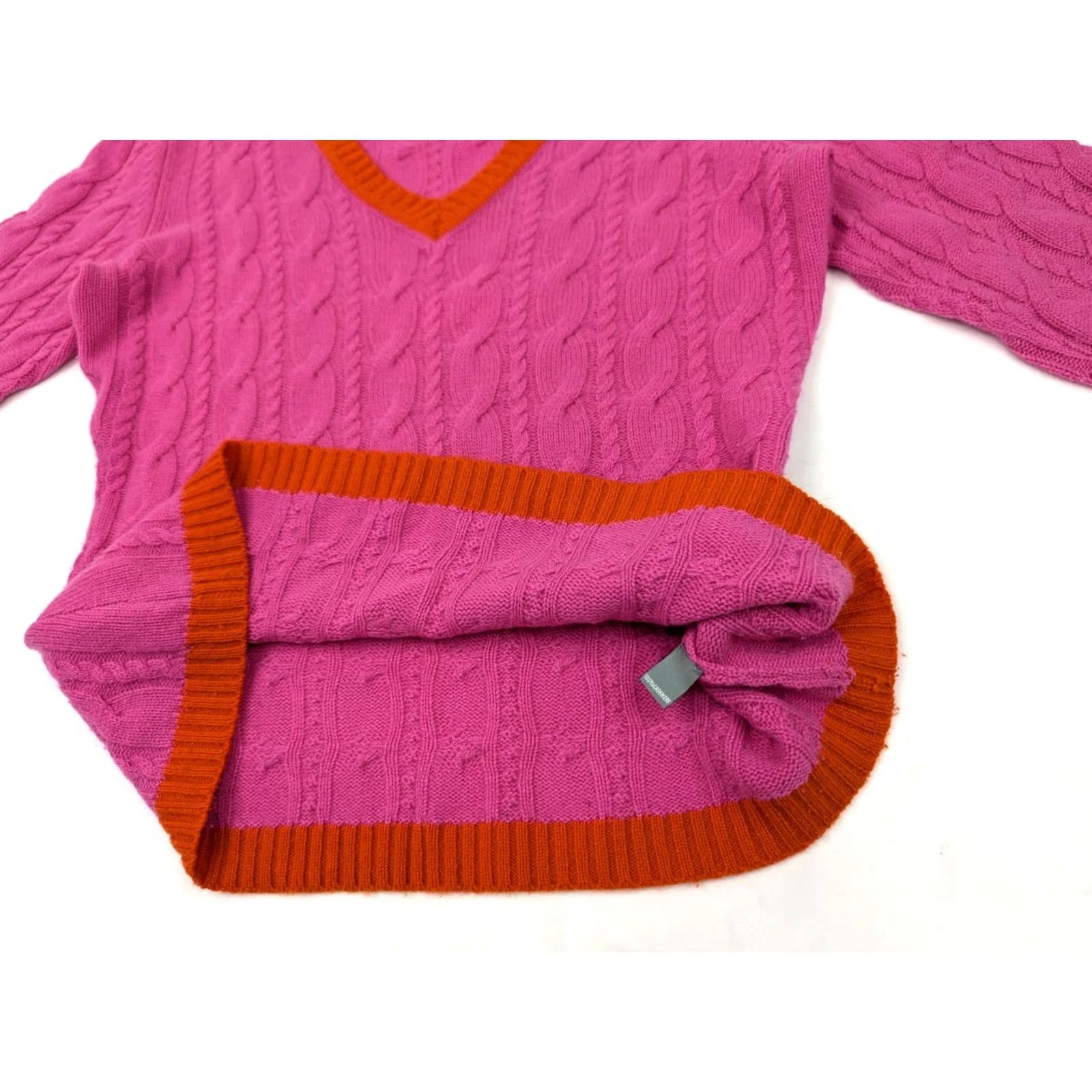 Neiman Marcus Neiman Marcus Cashmere Collection Cable Knit Ribbed Rope V-Neck Sweater Women L Pink Size L / US 10 / IT 46 - 3 Thumbnail