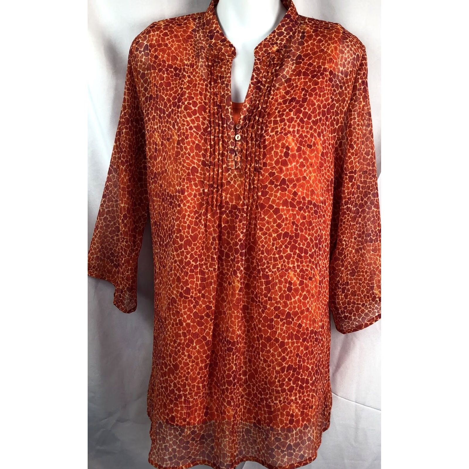 Colombo Jaclyn Smith/Basic Ed 2pc combo Lot blouse & Tank L orange 1/2 sleeve Mock Neck Size L / US 10 / IT 46 - 7 Thumbnail