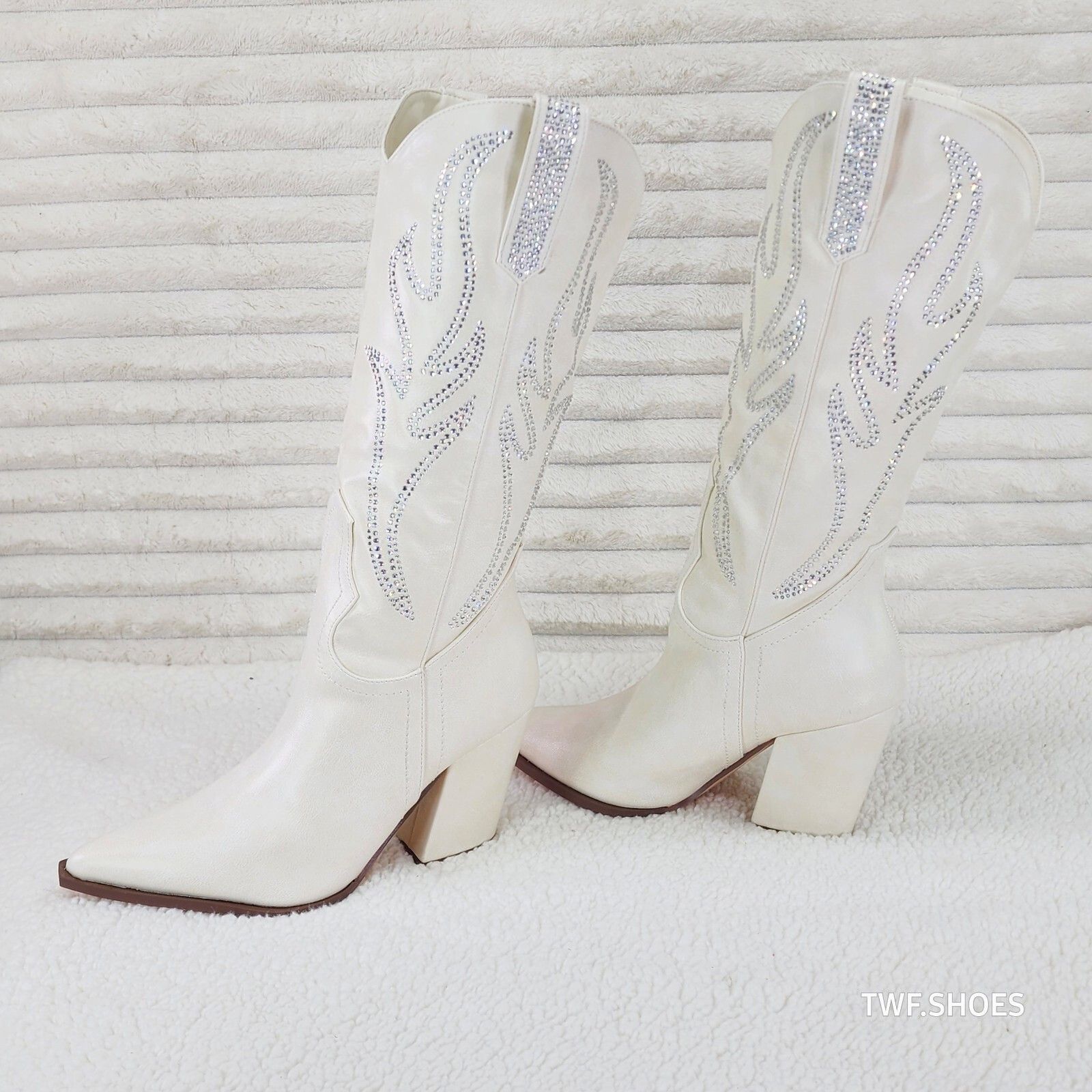 Other So Me Mileage Cream Ivory Rhinestone Design Western Cowgirl Size US 6.5 / IT 36.5 - 3 Thumbnail