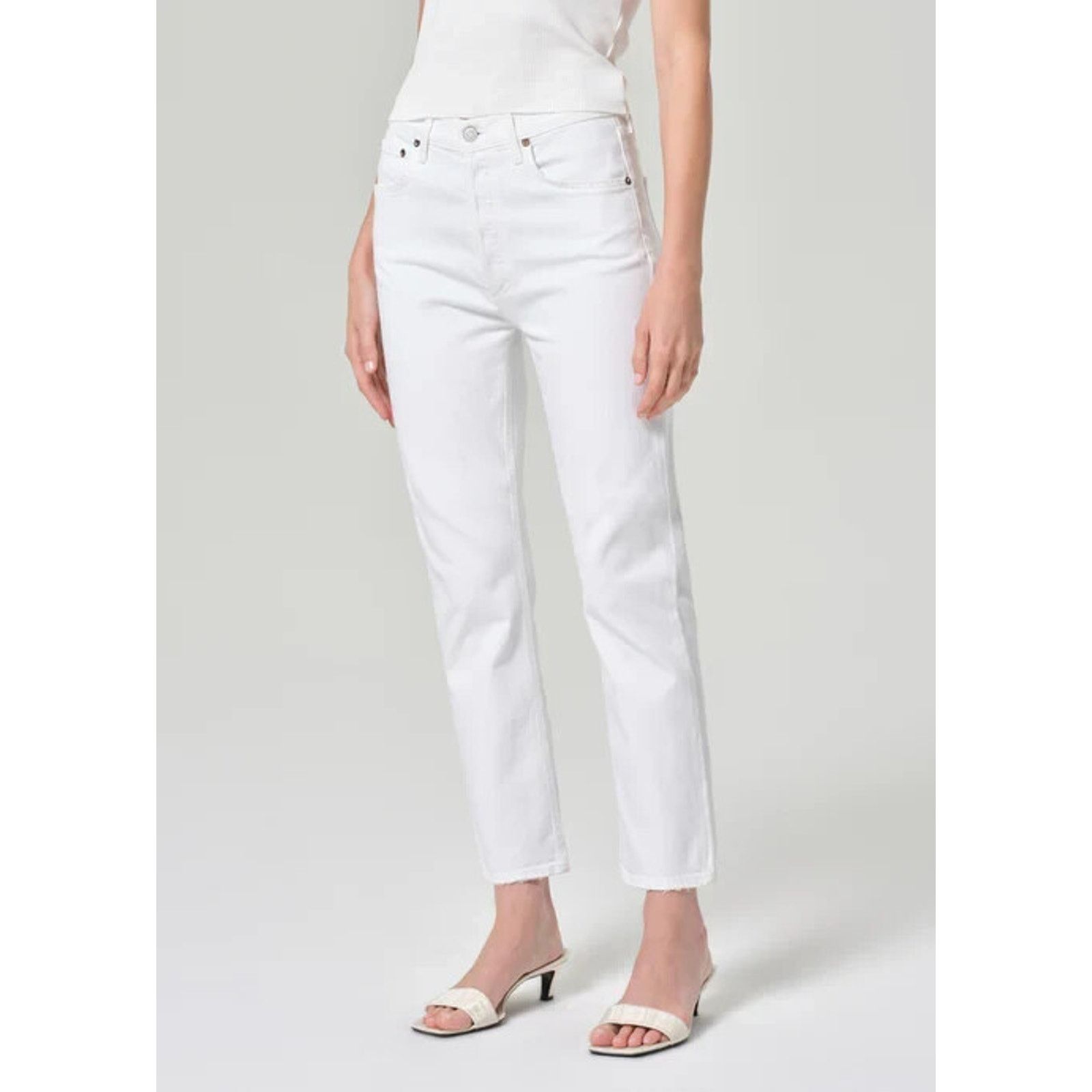 Agolde Agolde Womens Riley Crop High Rise White Jeans 28 Size 28" / US 6 / IT 42 - 4 Thumbnail
