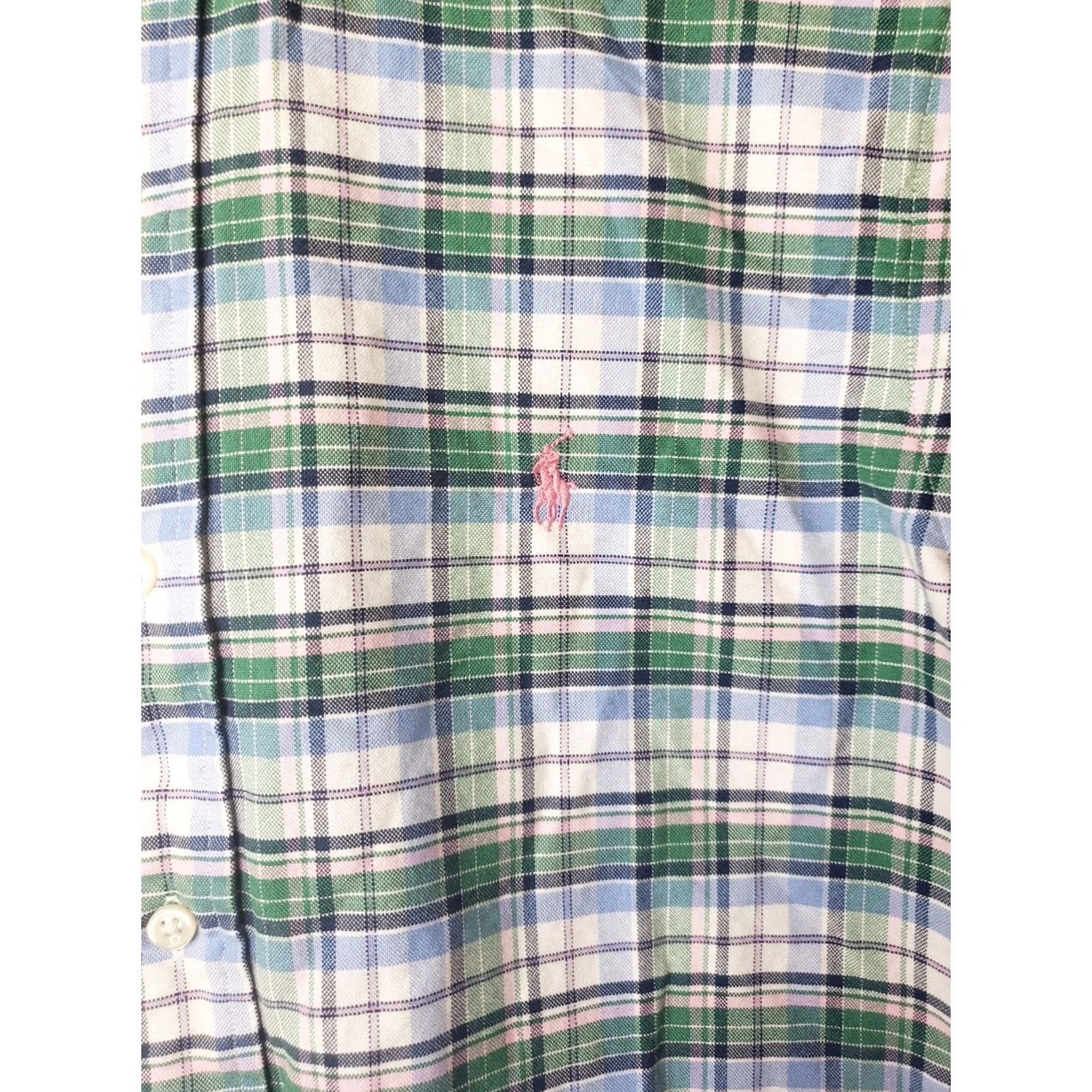 Polo Ralph Lauren Polo Ralph Lauren Men's L/S Dress Shirt Size Medium Classic Fit Plaid Green Pink Shark? Size 40R - 4 Thumbnail
