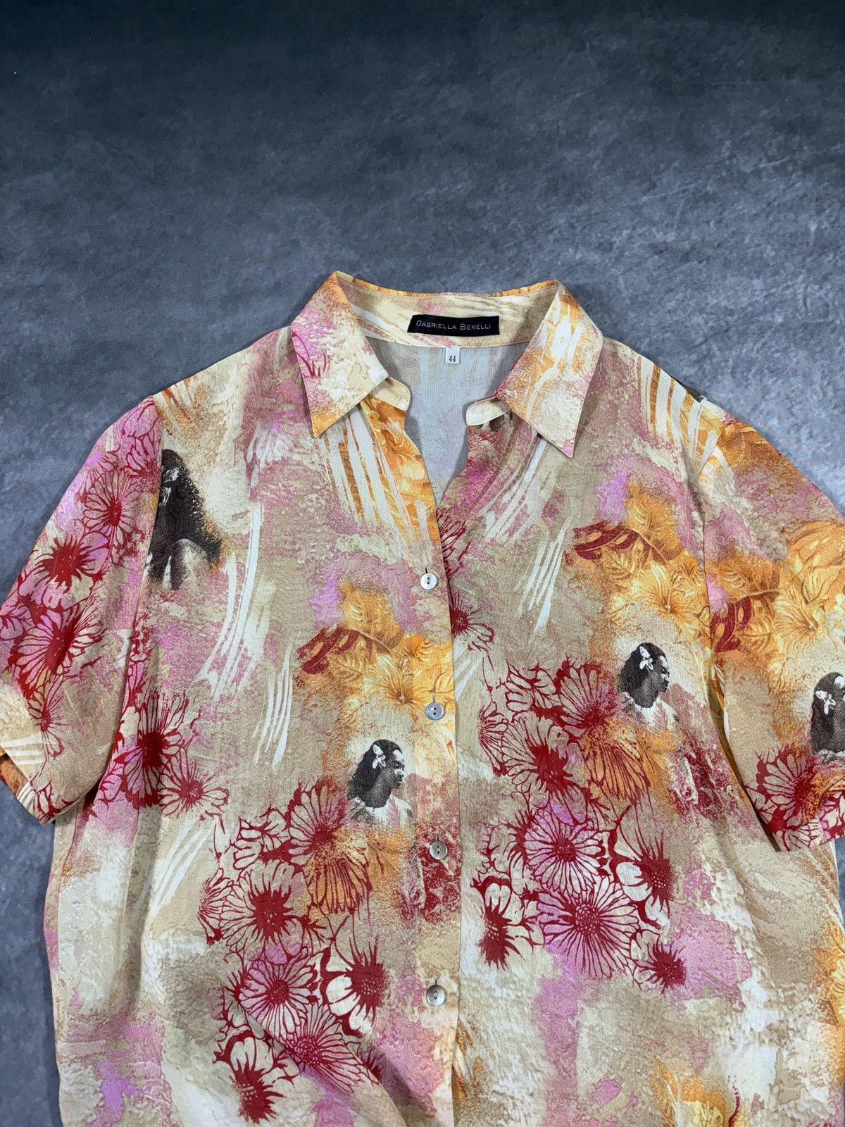Vintage Vintage Sheer Shirt Shortsleeve Mesh Summer Print Viscose Size US L / EU 52-54 / 3 - 13 Thumbnail
