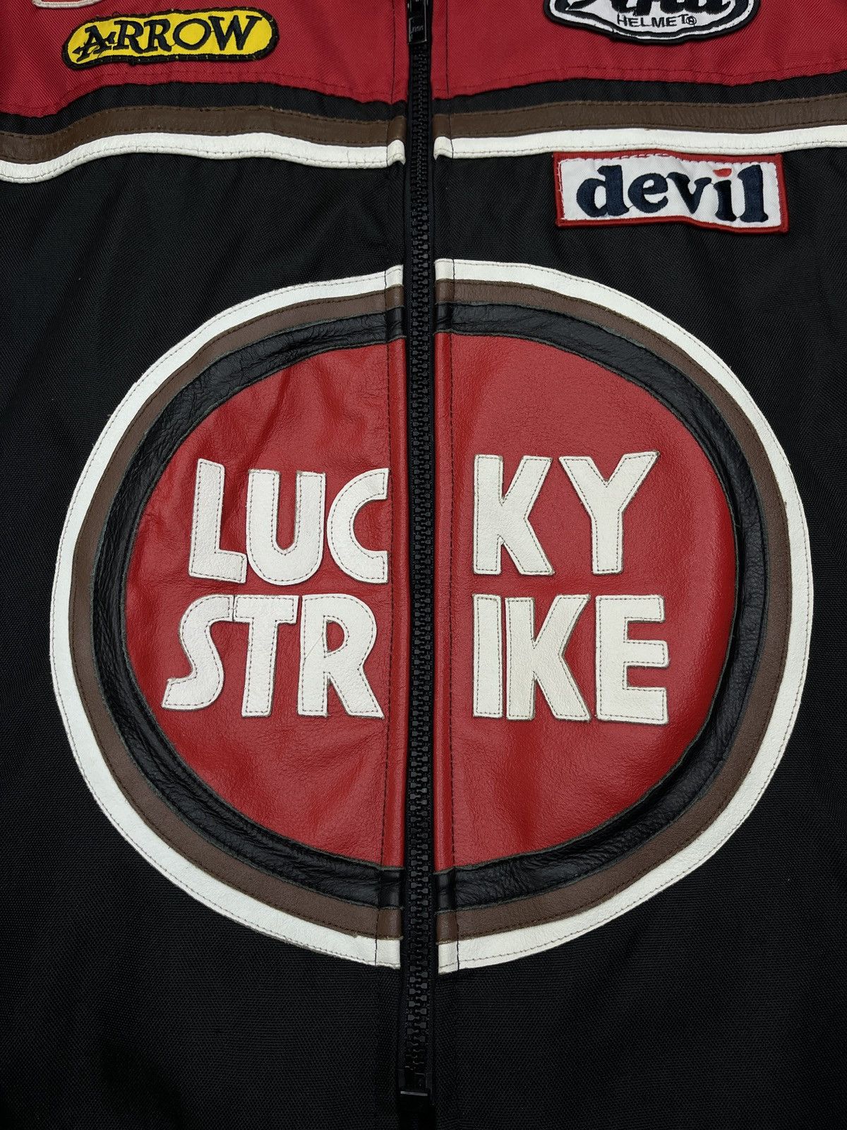 Leather Vintage Lucky Strike Leather Moto Racing Jacket Big Logo Size US L / EU 52-54 / 3 - 5 Thumbnail