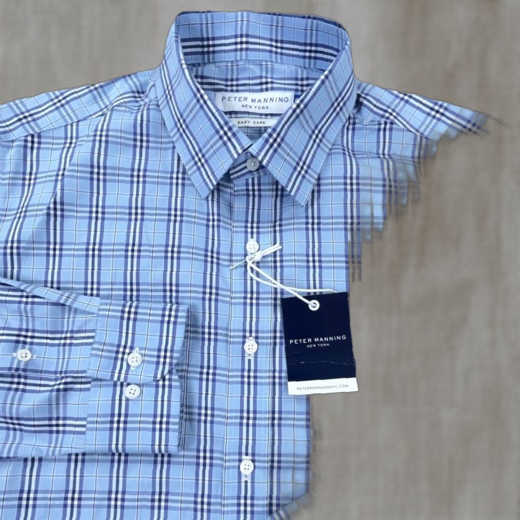 Vintage Peter Manning Shirt Men 4X Blue Plaid Button-Front Collared Long Sleeve Cotton Regular Fit Mens Size 48R - 1 Thumbnail