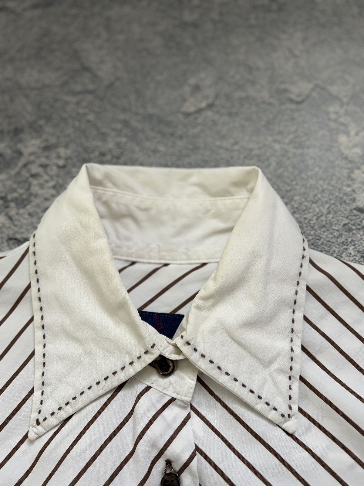 Moncler Moncler Brown White Chevron Stripe Dagger Collar Shirt Sz 46 Size L / US 10 / IT 46 - 7 Thumbnail