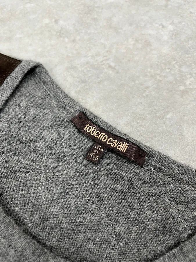 Roberto Cavalli 2010s Roberto Cavalli Grey & Brown Skeleton Relief Sweater Size US L / EU 52-54 / 3 - 7 Thumbnail
