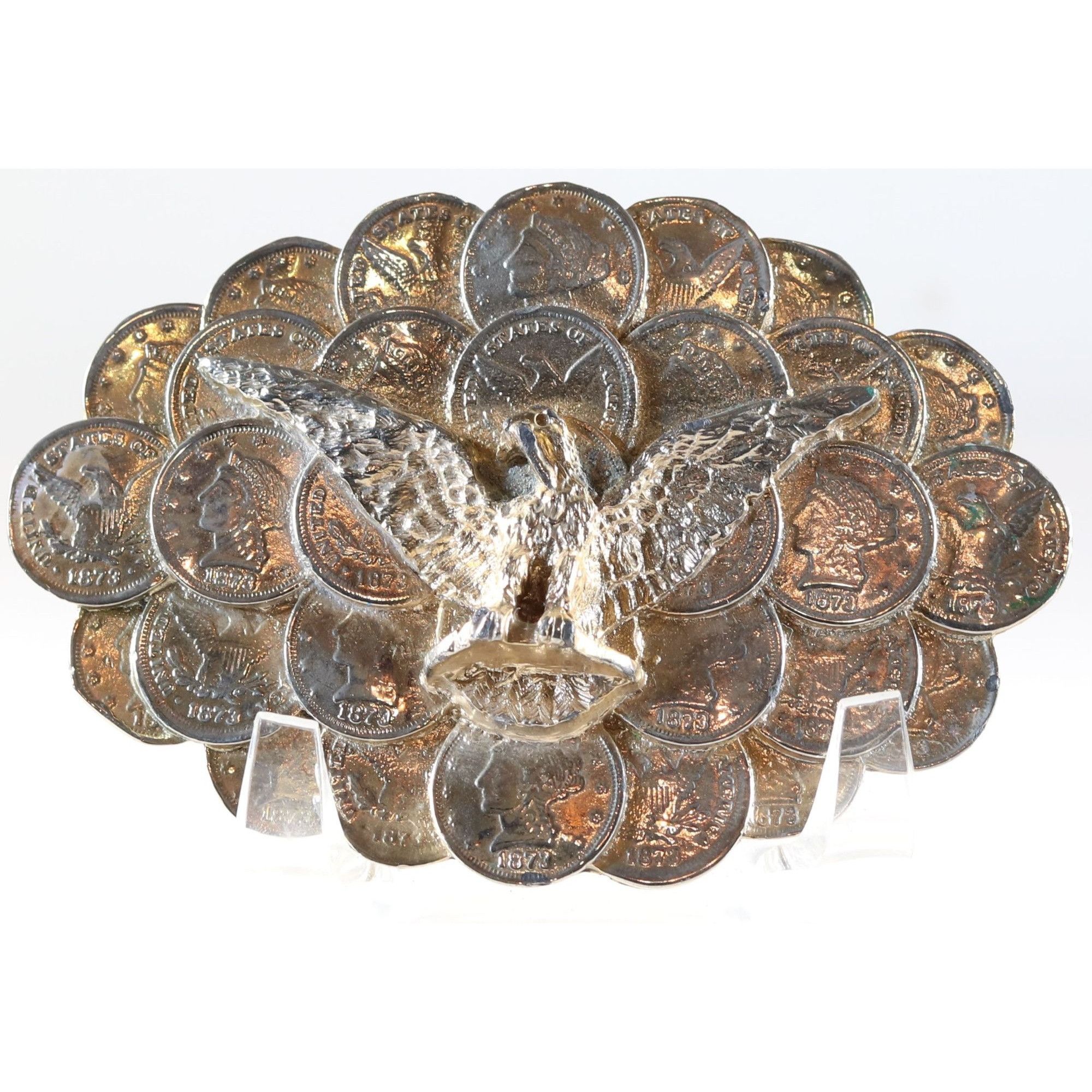 Vintage Belt Buckle Eagle with 1873 Dimes Style Gold Tone Metal Buck Size ONE SIZE - 1 Thumbnail