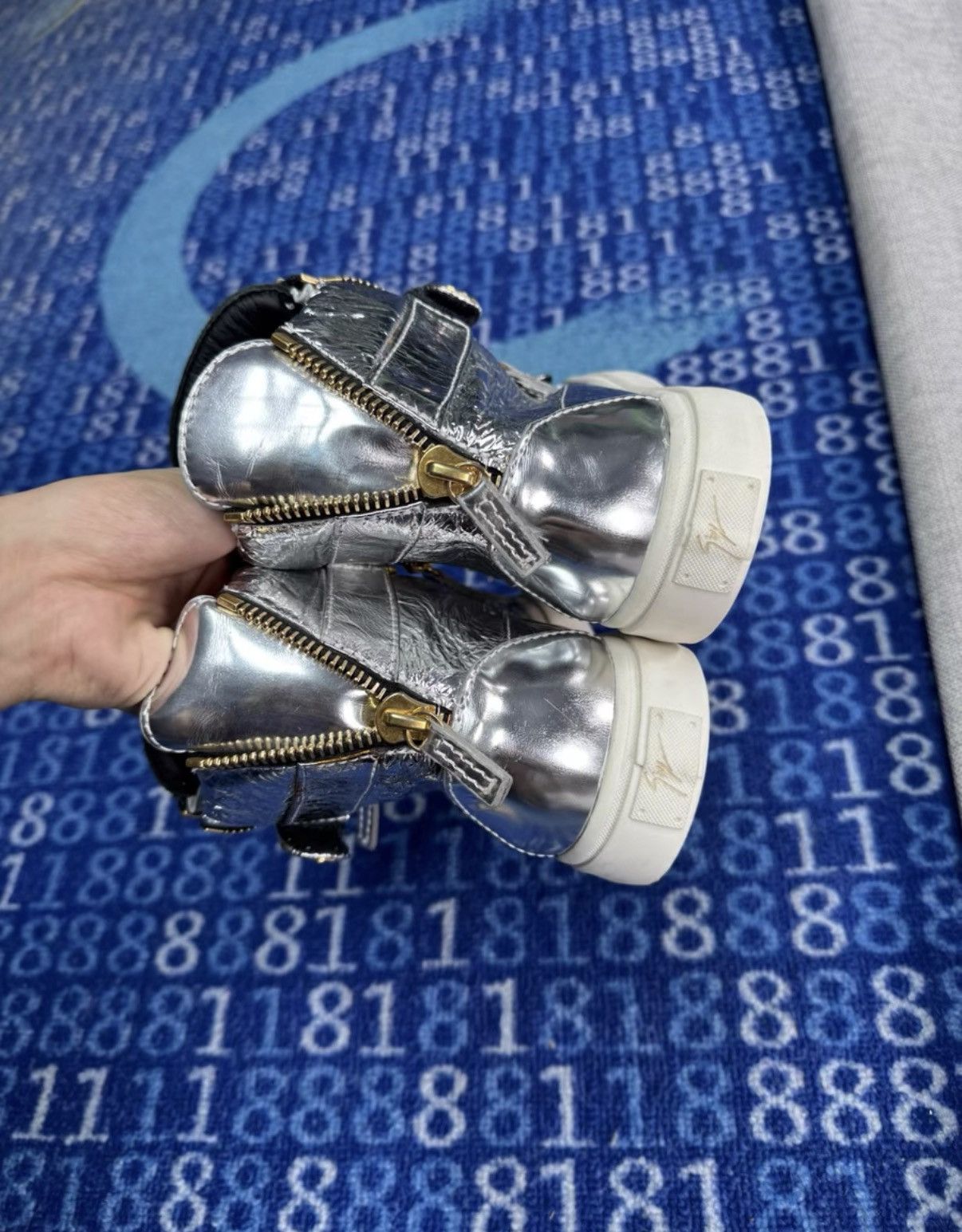 Giuseppe Zanotti Giuseppe Zanotti Silver Foil High Tops with Gold Buckle K37 Size US 8.5 / EU 41-42 - 7 Thumbnail
