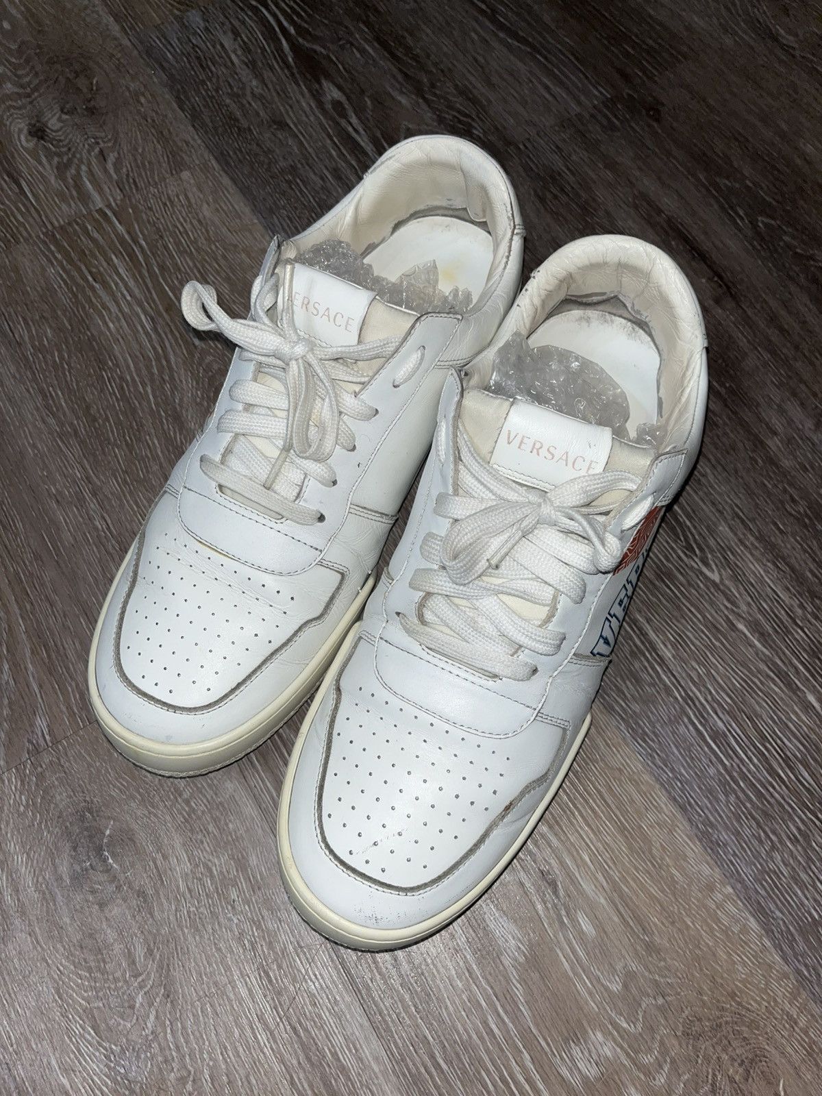 Versace Versace Double Logo White Leather Sneakers Size US 12 / EU 45 - 7 Thumbnail
