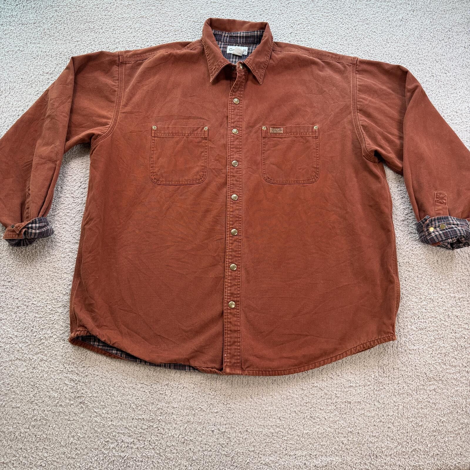 Carhartt Carhartt Flannel Lined Work Shirt Jacket Red Canvas 2XL Tall Size US XXL / EU 58 / 5 - 1 Thumbnail