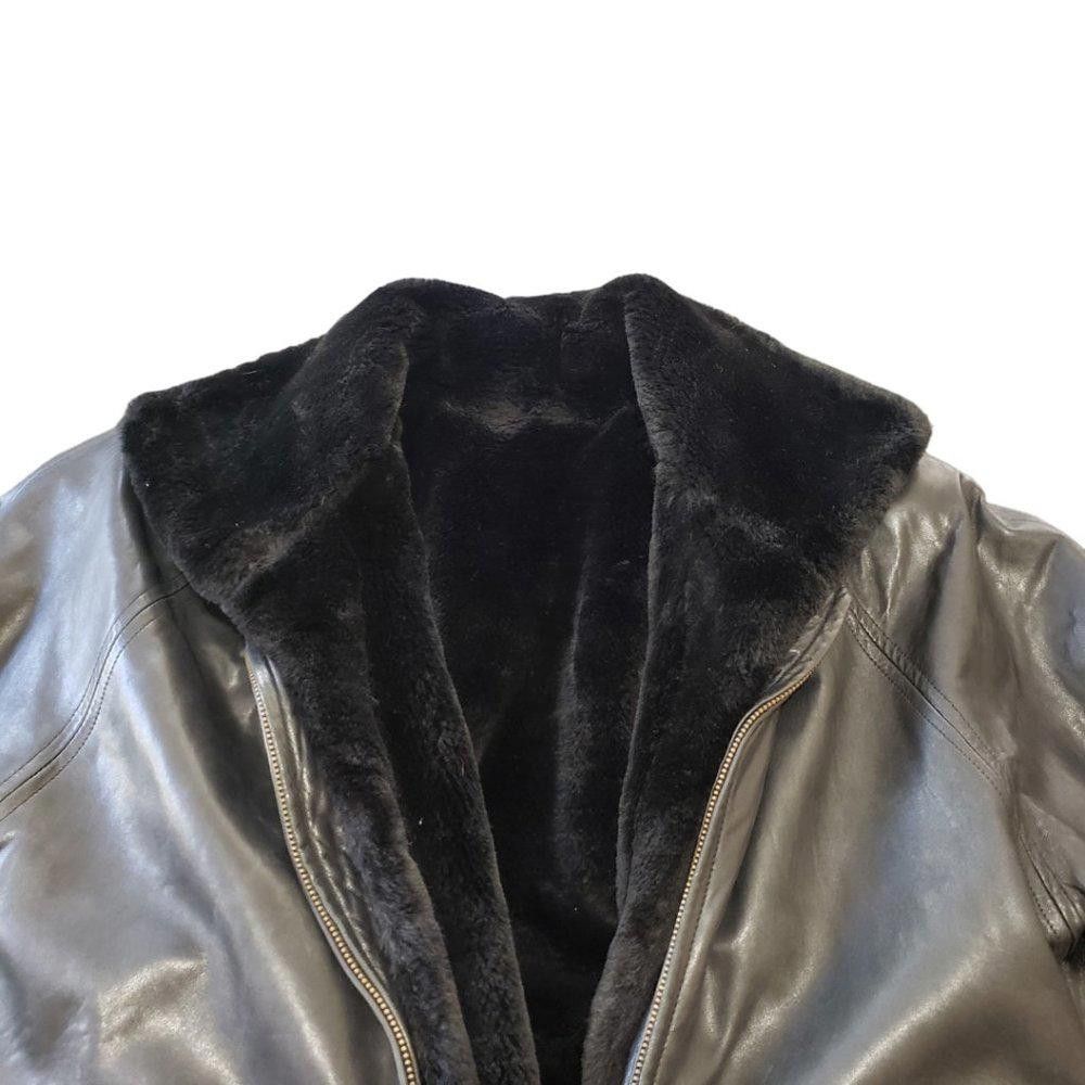 Designer Black Leather Lined Ladies Winter Coat M Size M / US 6-8 / IT 42-44 - 6 Thumbnail