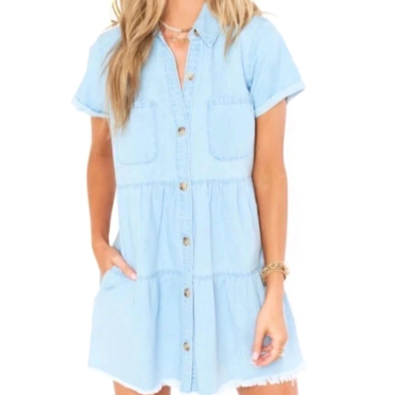 Show Me Your MuMu Show Me Your MuMu Birmingham Clear Skies Dress XS Women Short Sleeve Mini Cotton Blue with Pockets Size XS / US 0-2 / IT 36-38 - 2 Thumbnail