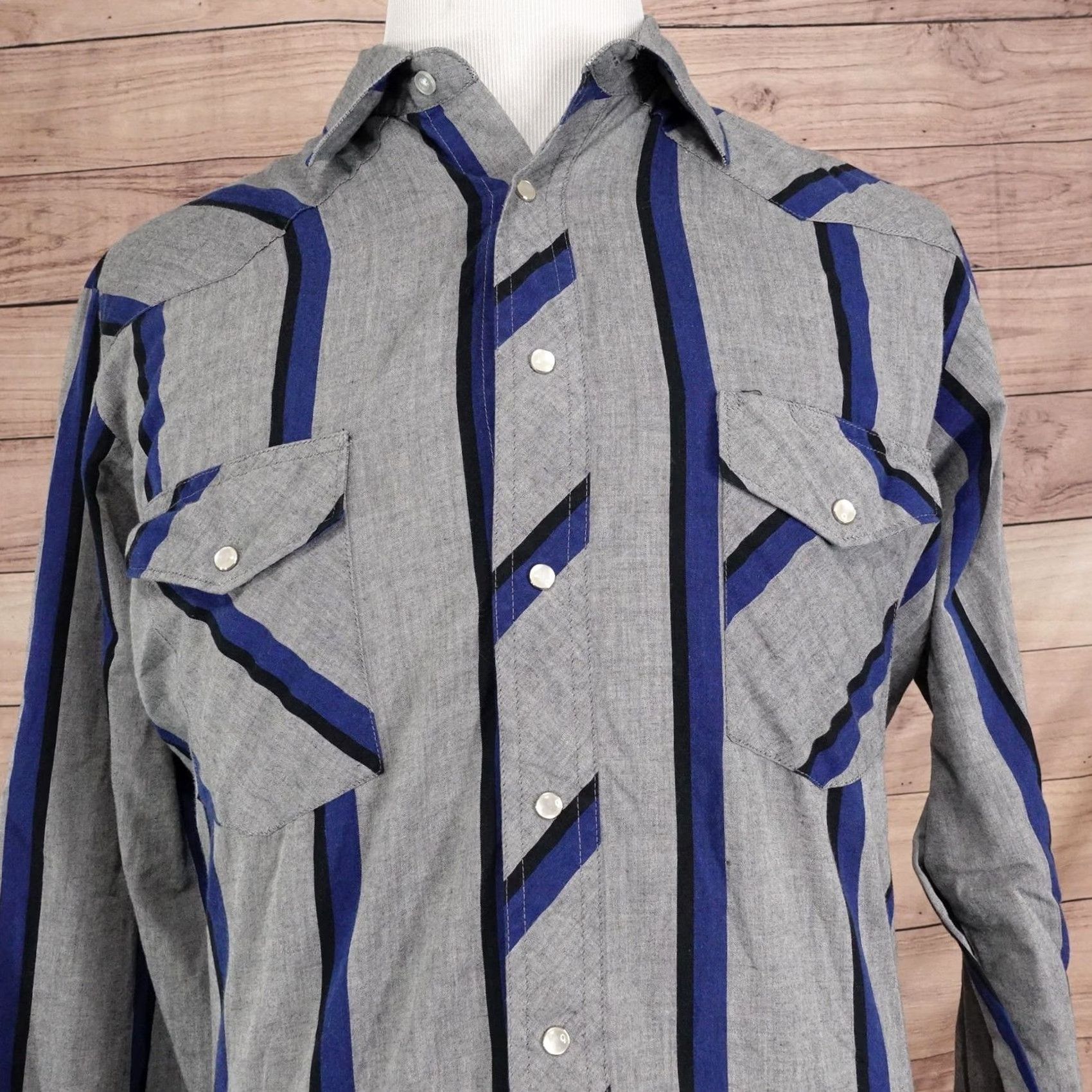 Wrangler Wrangler Shirt Mens L Gray Striped Long Sleeve Button-Up Western Pearl Snap Size US L / EU 52-54 / 3 - 2 Thumbnail