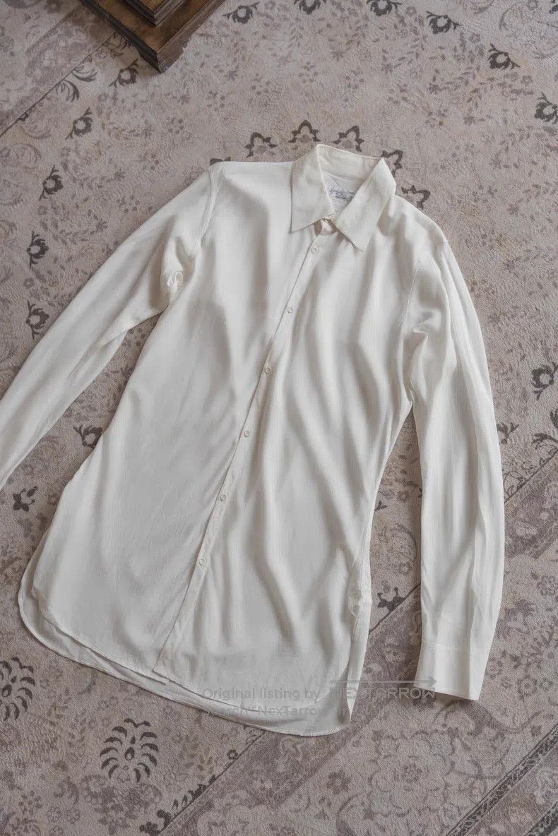 Yohji Yamamoto Yohji Yamamoto 03aw Curved Cut Rayon White Shirt Size US L / EU 52-54 / 3 - 6 Thumbnail