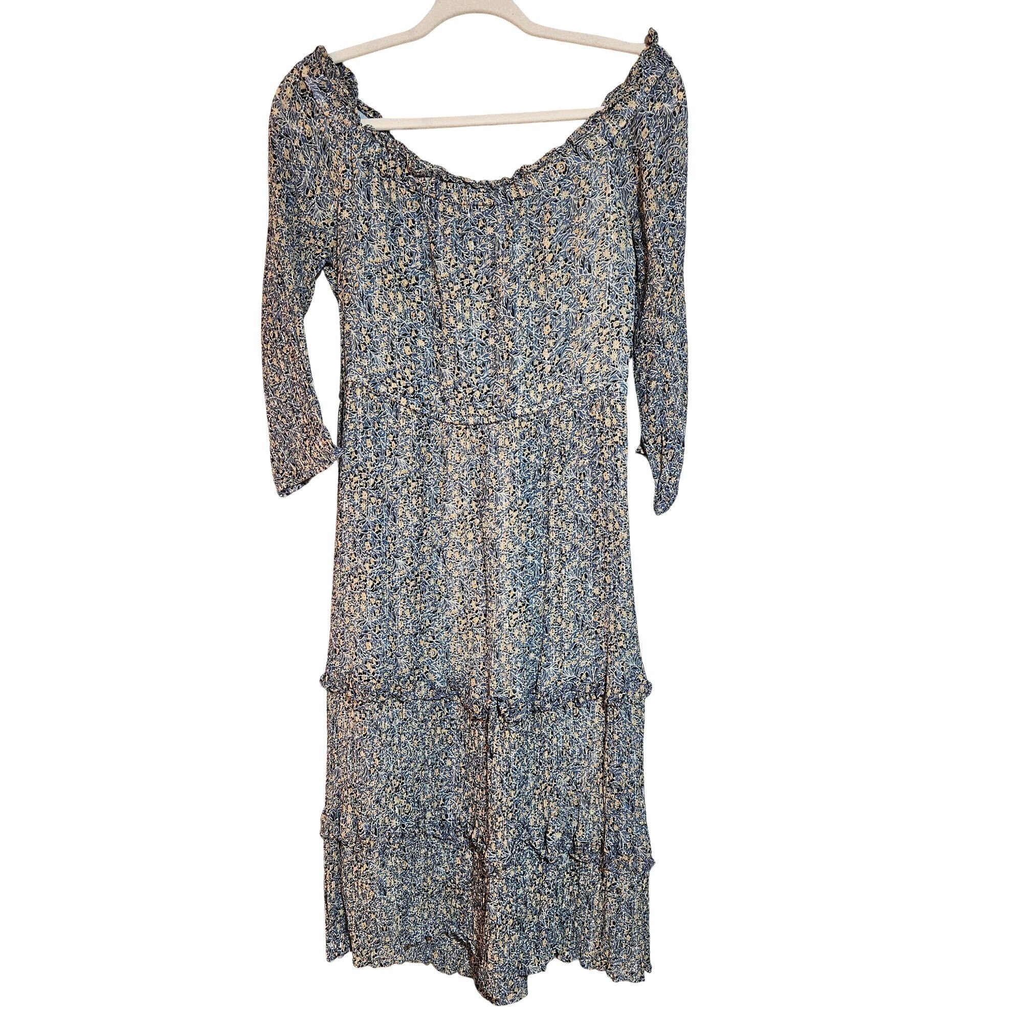 Anthropologie Anthropologie Women's Kira Off-Shoulder Blue Dress Cottage c Size M / US 6-8 / IT 42-44 - 2 Thumbnail