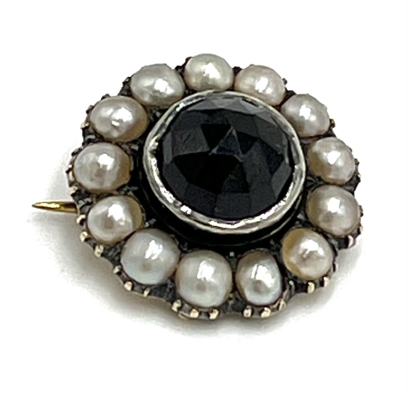 Other 14K Gold & Sterling Silver Garnet & Pearl Mourner’s Brooch Size ONE SIZE - 1 Thumbnail