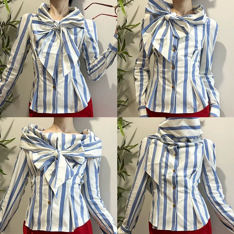 Vivienne Westwood Blue striped bow tie shirt