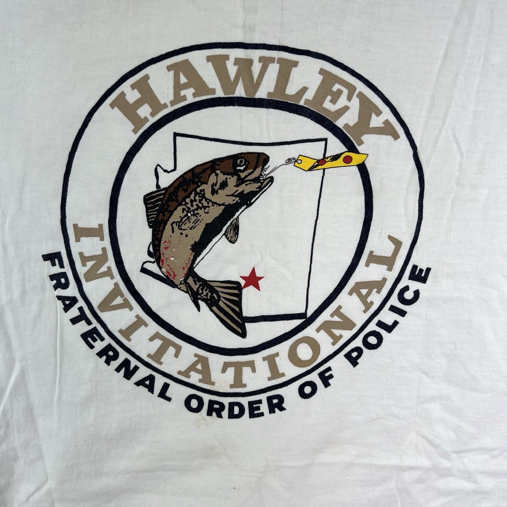 Vintage VINTAGE 1998 Police Hawley Fishing Tournament T-Shirt Mens XL White Graphic Print Crew Neck Short Sleeve Limited Edition Size US XL / EU 56 / 4 - 7 Thumbnail