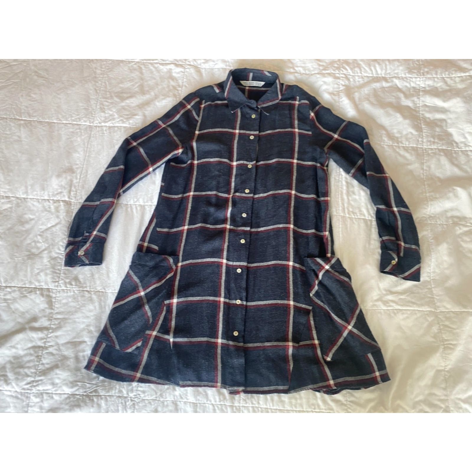 Zara VINTAGE Zara Basic Shirt Dress Womens XS Plaid Long Sleeve Button Up Pockets flannel Size XS / US 0-2 / IT 36-38 - 2 Thumbnail