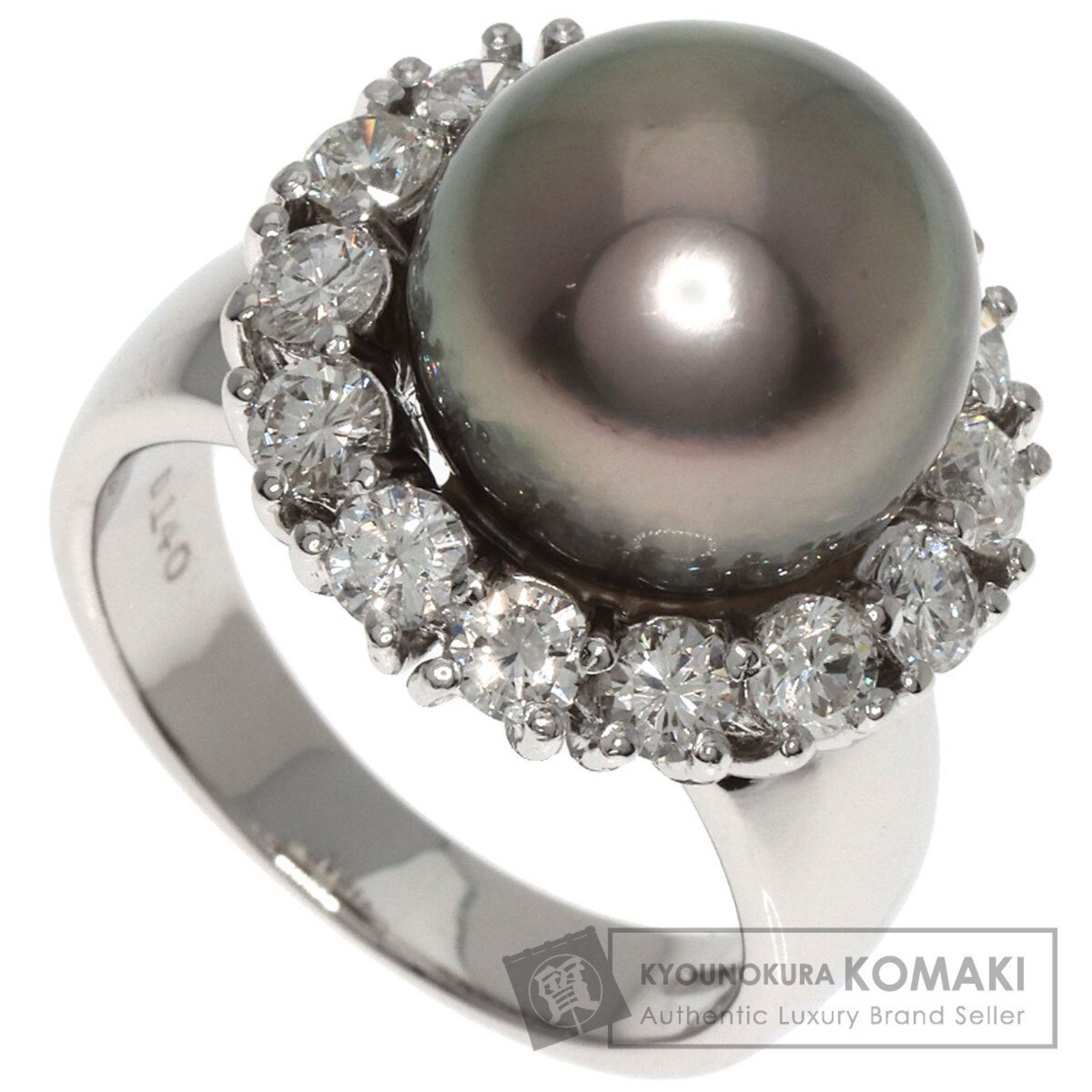 image of Black Pearl Diamond Ring Platinum Pt900 14.5G Ladies, Women's
