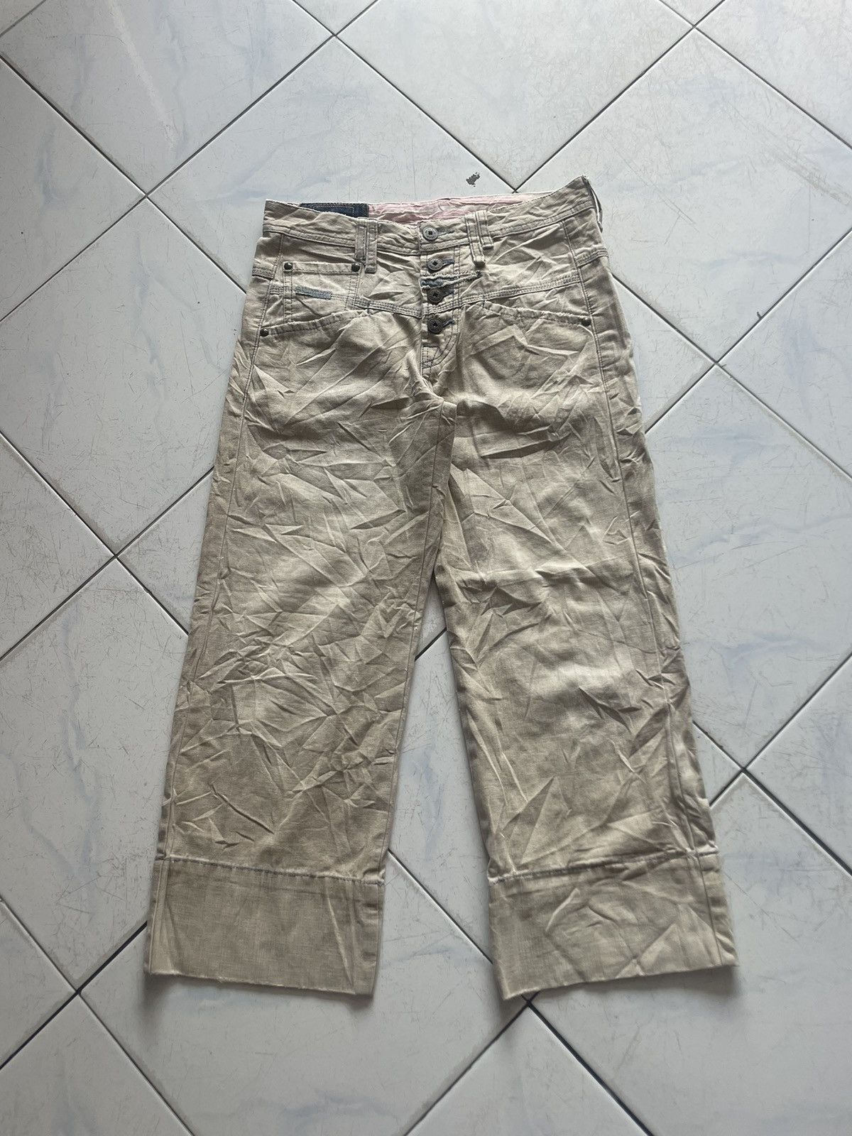 image of Le Grande Bleu L G B x Marithe Francois Girbaud 00's Mfg "openleg Pleated Trousers" in Cream (Size 