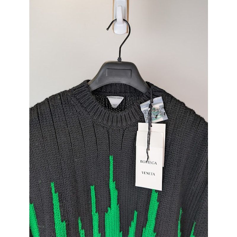 Bottega Veneta o1rshd1 Heavyweight Wool Graphic Knit Sweater Parakeet/Black Size US L / EU 52-54 / 3 - 7 Thumbnail