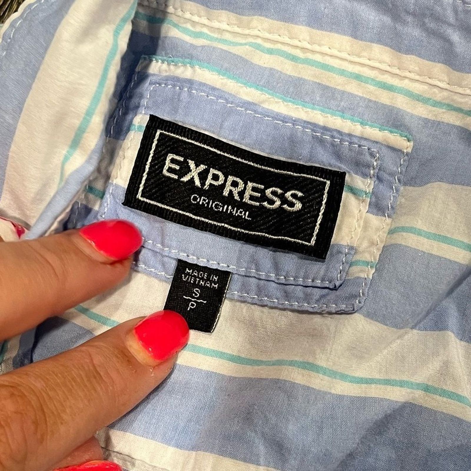 Express Express Cotton Button Up White Blue Striped Blouse Size S Size S / US 4 / IT 40 - 2 Thumbnail