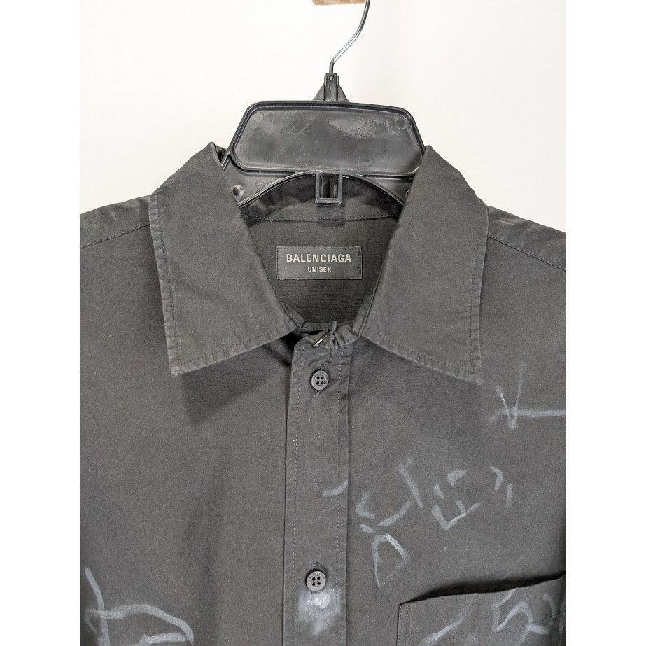 Balenciaga o1rshd1 Cotton Poplin Graffiti Oversized Shirt in Black Size US L / EU 52-54 / 3 - 3 Thumbnail