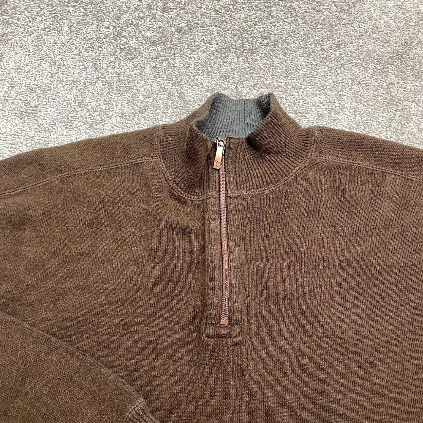 Tommy Bahama 1/4 Zip Pullover Sweater Mens XL Brown Knit Casual
