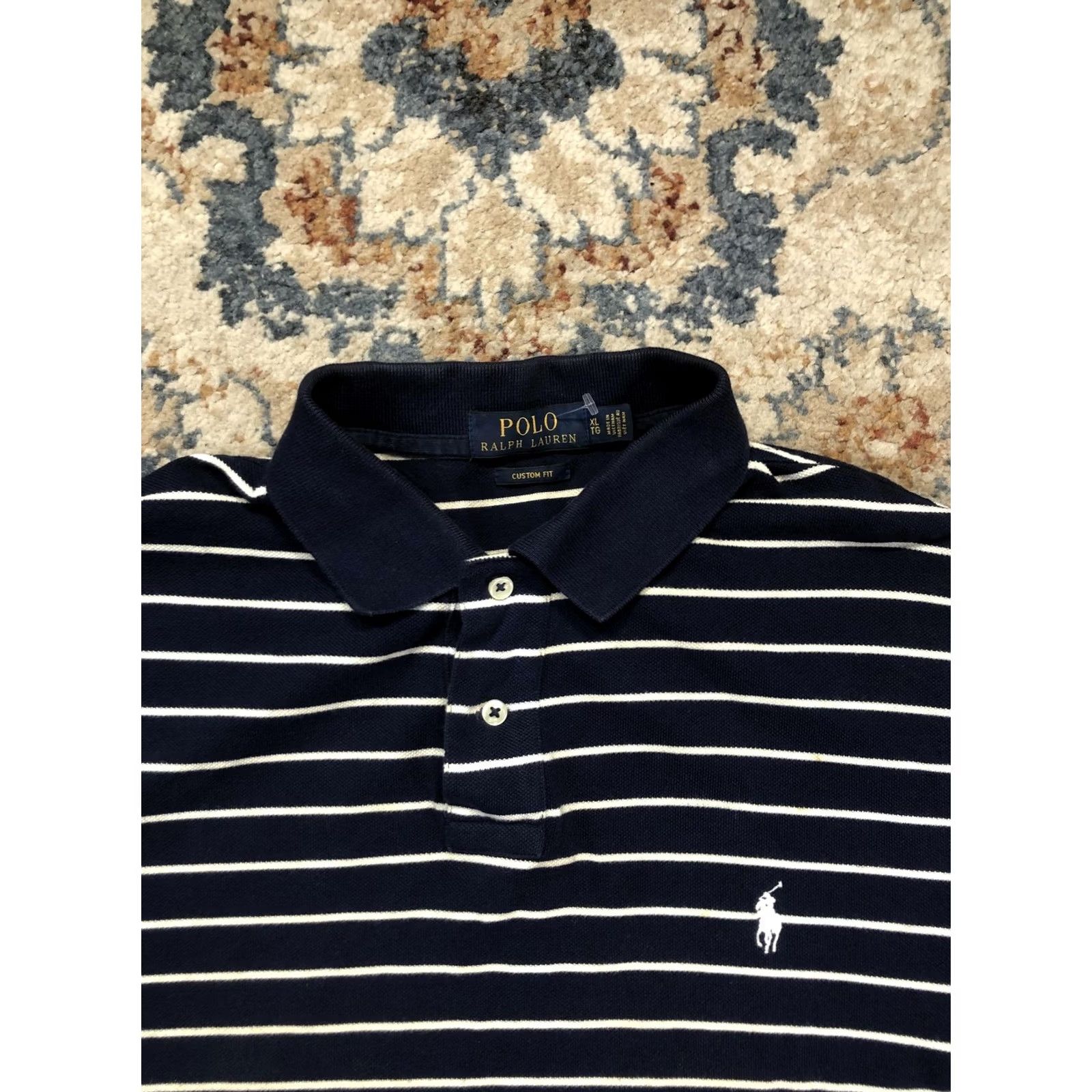 Polo Ralph Lauren Polo Ralph Lauren Polo Shirt Mens XL Blue Stripe Custom Fit Pony Logo Casual Size US XL / EU 56 / 4 - 2 Thumbnail