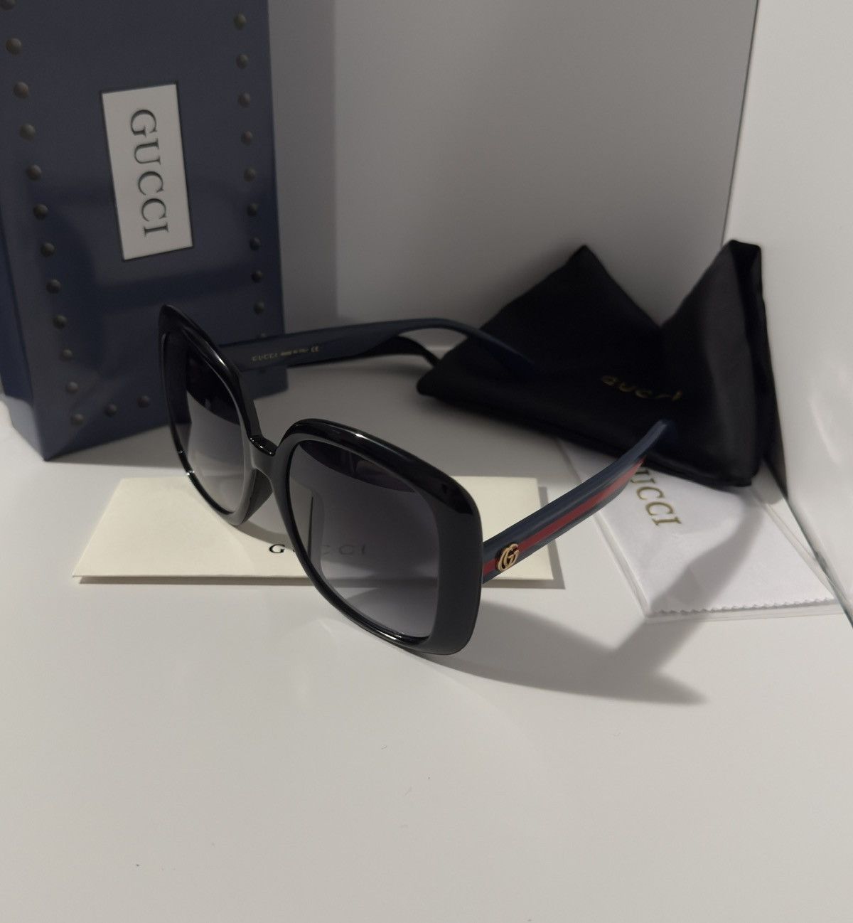 Gucci Gucci GG0713S Black Square Sunglasses Blue Red Web Size ONE SIZE - 1 Thumbnail