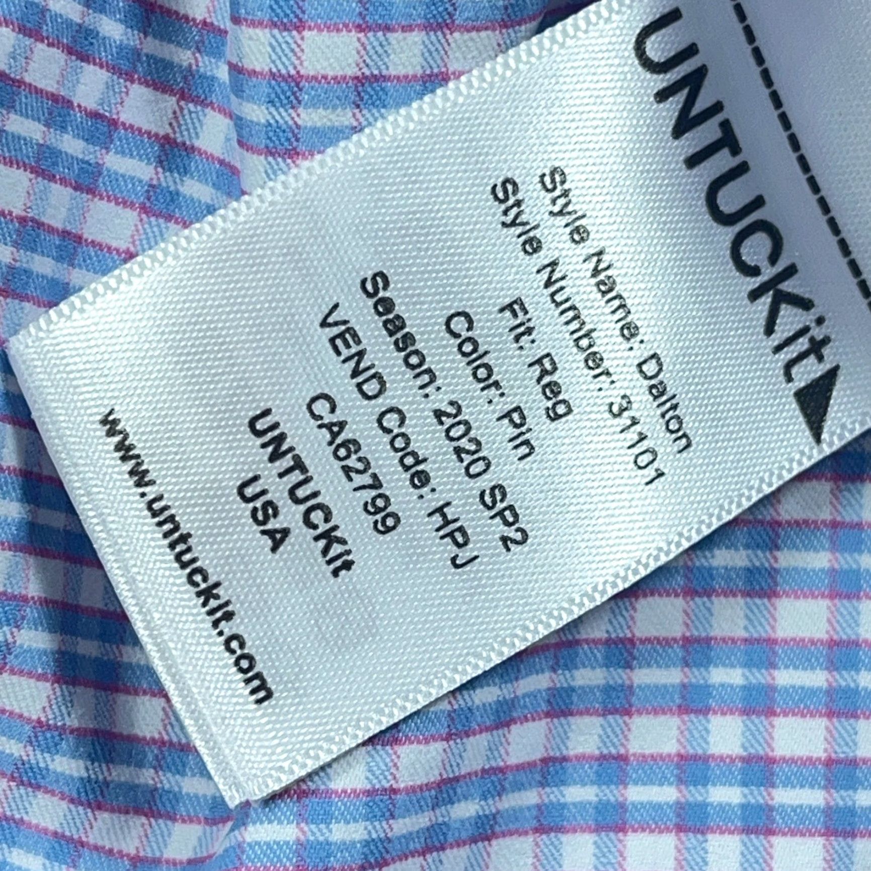 UNTUCKit UNTUCKit Button-Up Shirt Men XL Blue Plaid Nylon Performance Stretch Dress Shirt Size 46R - 4 Thumbnail