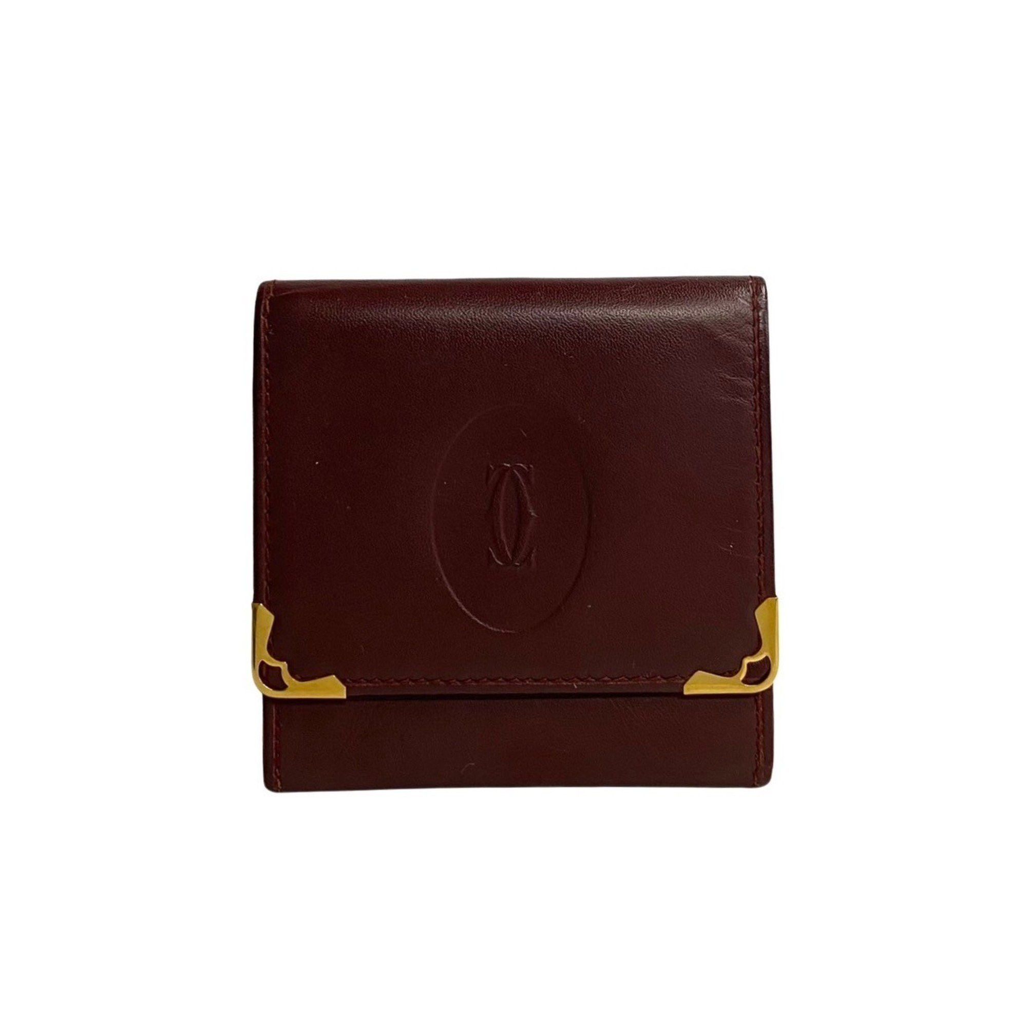 image of Cartier Mastline Leather Coin Purse Wallet/coin Case Compact Wallet Bordeaux 98622 in Wine Red, Wom