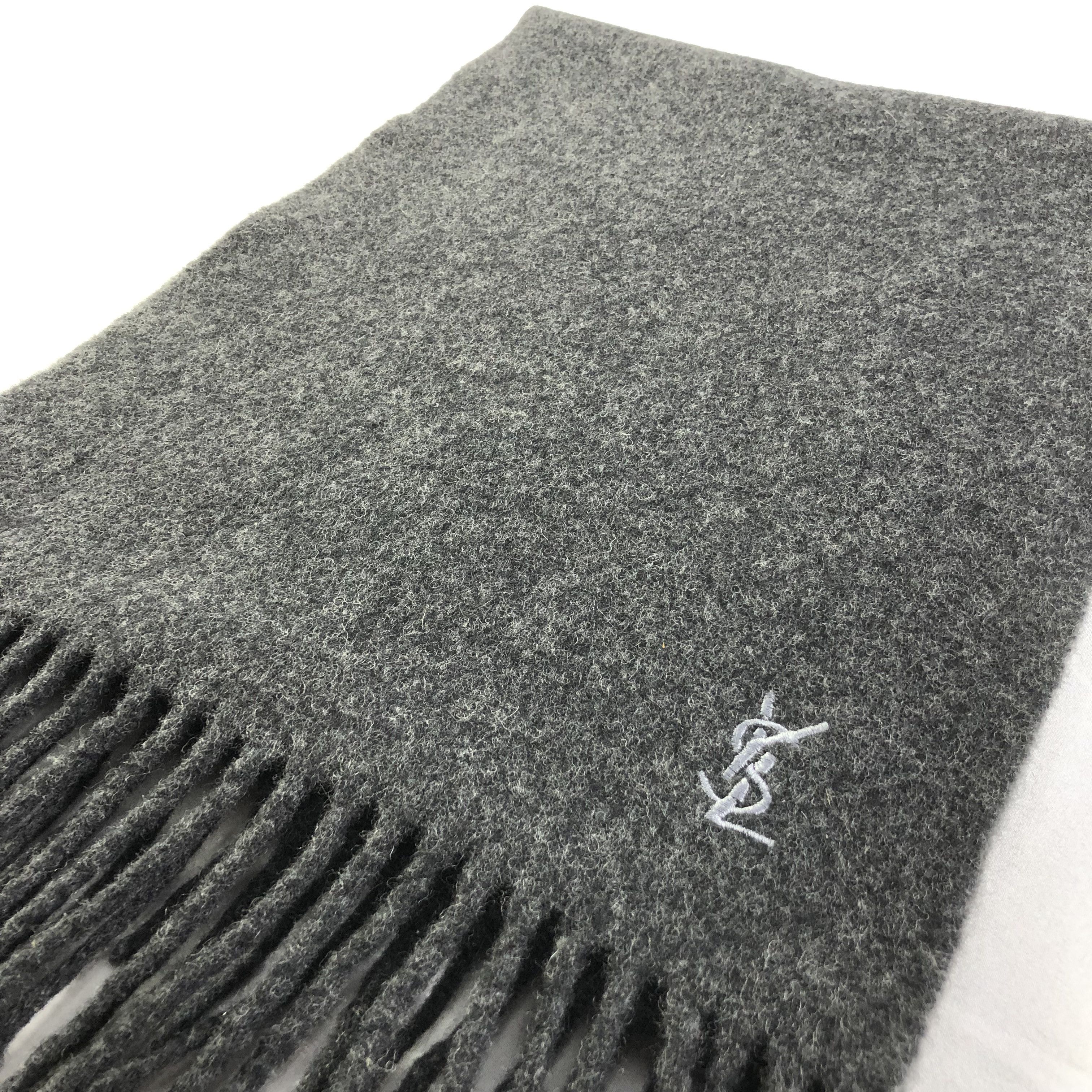 Yves Saint Laurent YSL Plain Grey Merino Scarf Muffler V1499 Size ONE SIZE - 3 Thumbnail